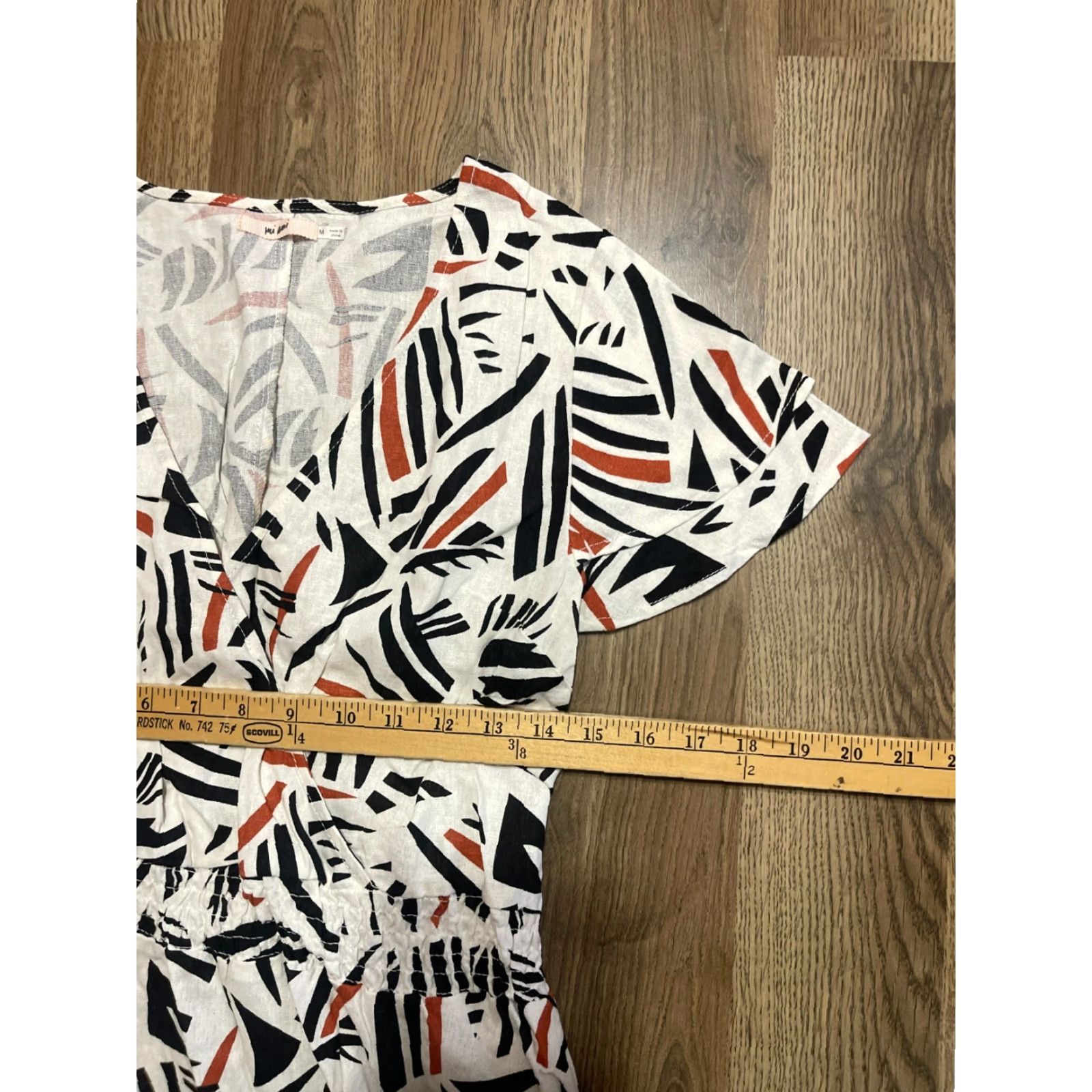 Gloverall Mi Ami Shirt Women's Medium Orange White V-Neck Allover Print Shirt Girls? Size M / US 6-8 / IT 42-44 - 6 Thumbnail