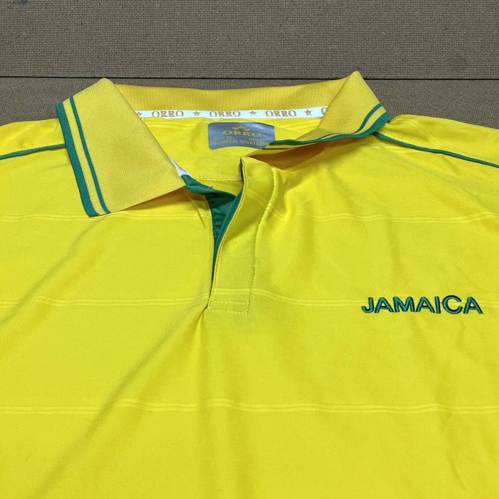 Vintage ORRO Polo Shirt Mens XL Yellow Dri-Fit Jamaica Embroidered Performance Golf Shirt Size US XL / EU 56 / 4 - 2 Thumbnail