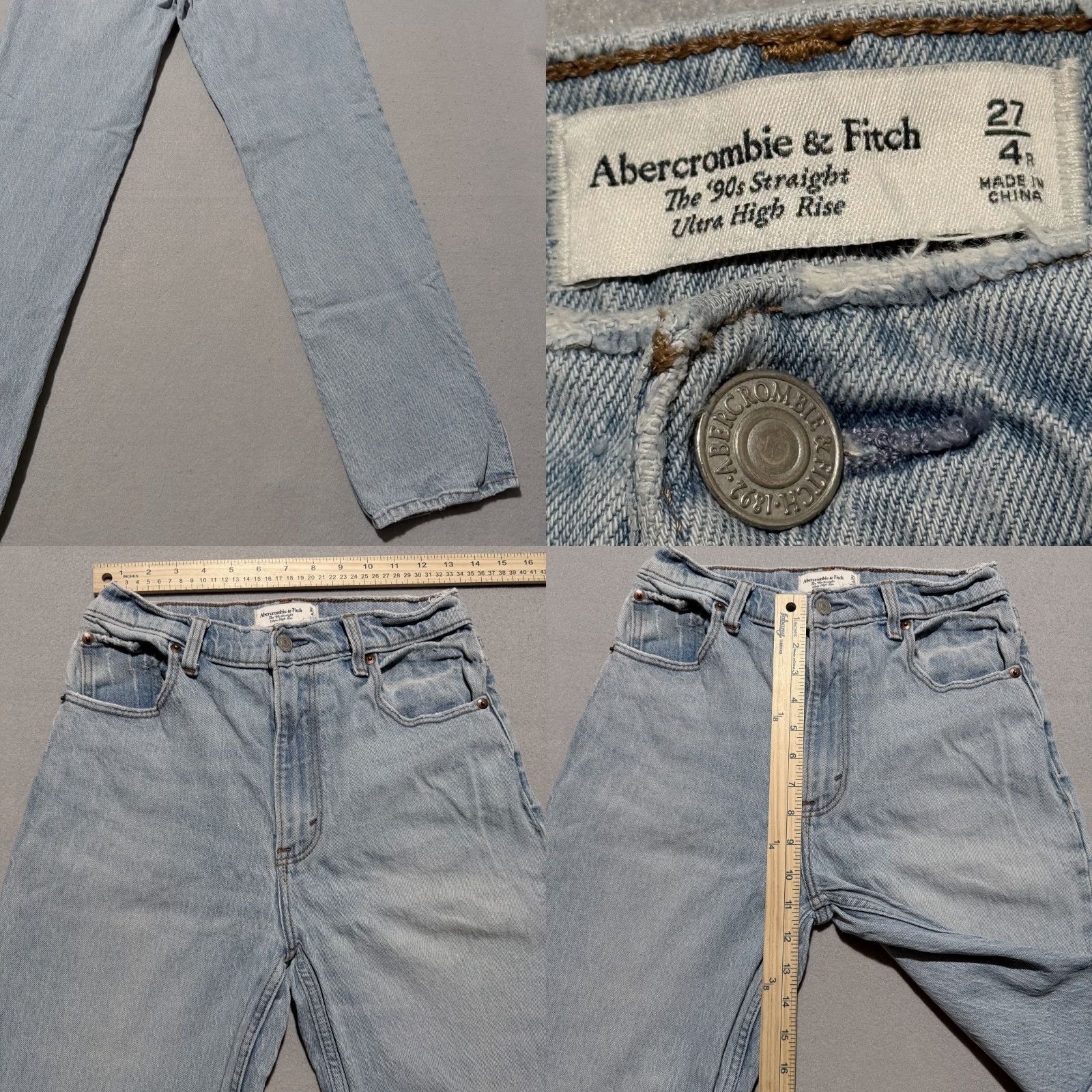 Abercrombie & Fitch Abercrombie & Fitch Jeans Women Blue 4 90s Ultra High Rise 90s Straight Denim Vintage: No Distressed Pockets Slit 30 in Inseam XS-XL Size 27" / US 4 / IT 40 - 8 Thumbnail