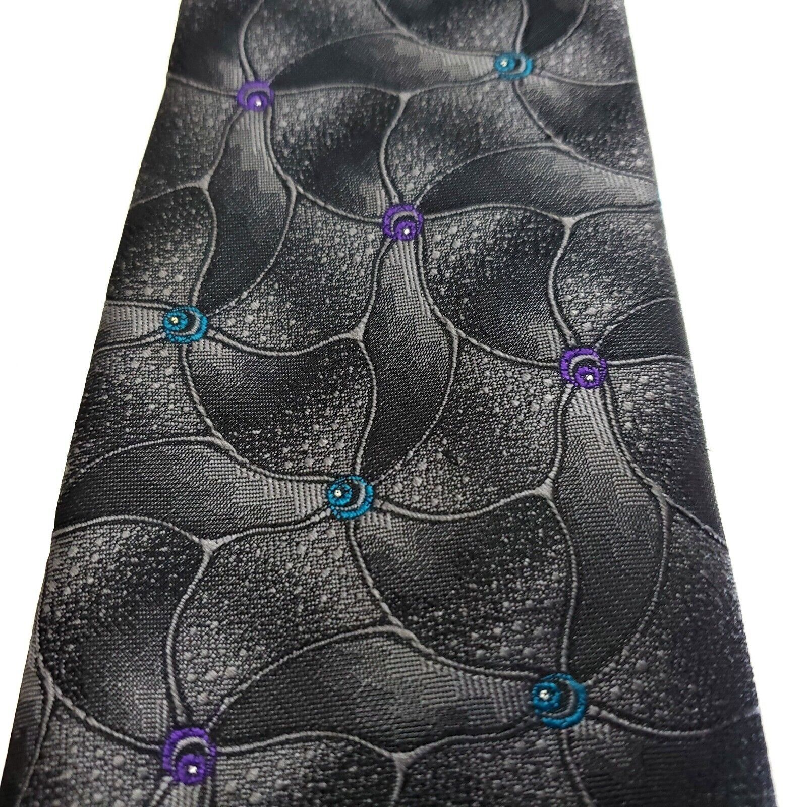 Yves Saint Laurent Yves Saint Laurent Gray Woven Silk Tie Abstract Purple Teal Size ONE SIZE - 2 Thumbnail