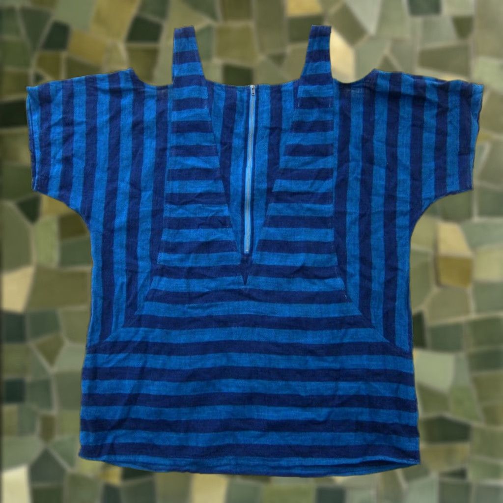 Soft Surroundings VINTAGE Soft Surroundings Linen Blue Stripe Boxy Peep Shoulder Tunic Pocket Blouse Large Size L / US 10 / IT 46 - 1 Thumbnail