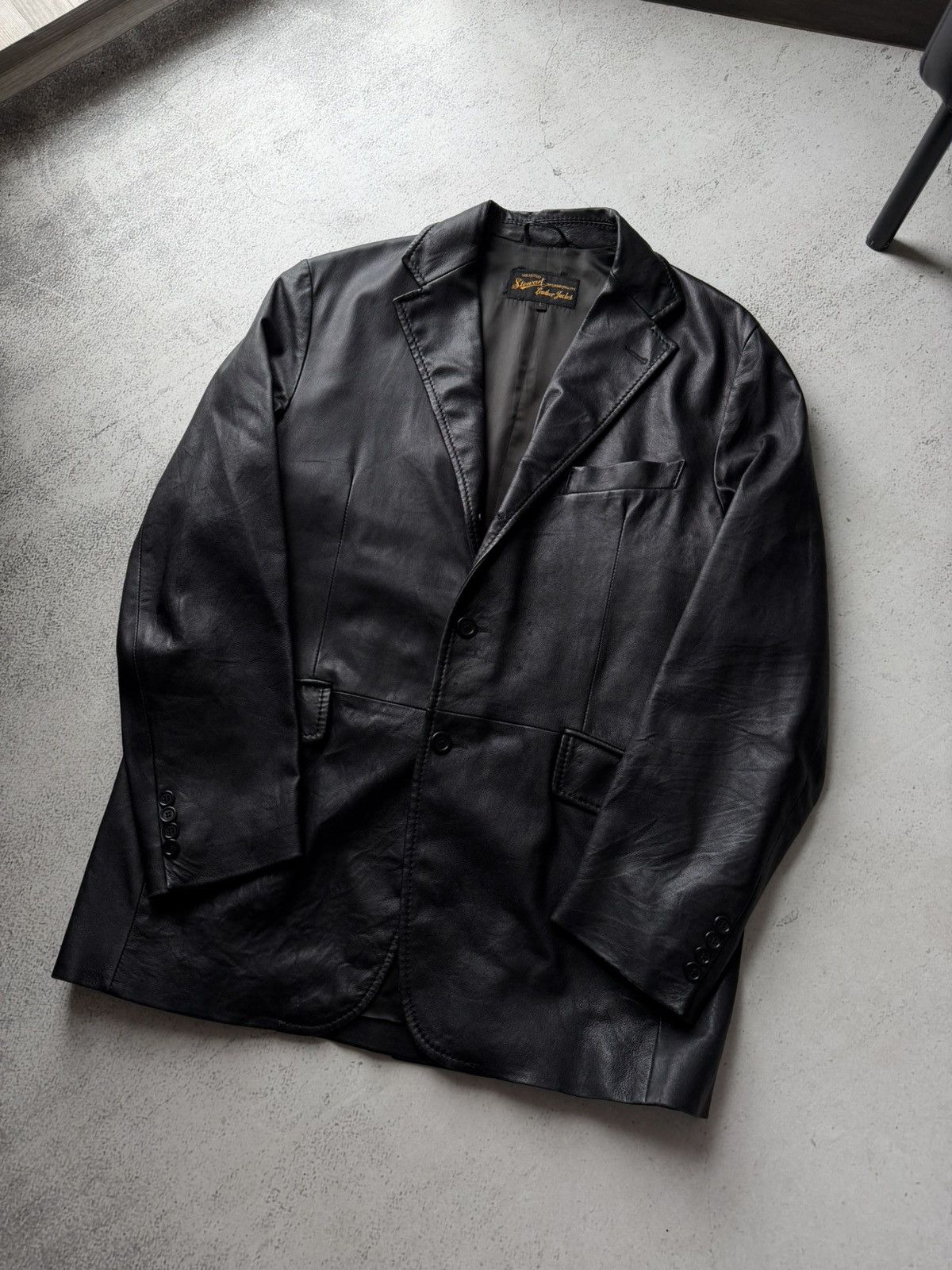 Leather Stewart Vintage Real Leather Black Blazer Jacket Size US L / EU 52-54 / 3 - 5 Thumbnail