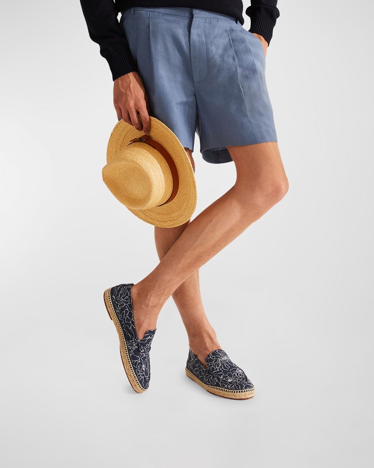 Loro Piana o1srvl11e0825 Seaside Walk Floral Linen Espadrilles in Blue Size US 11 / EU 44 - 2 Thumbnail