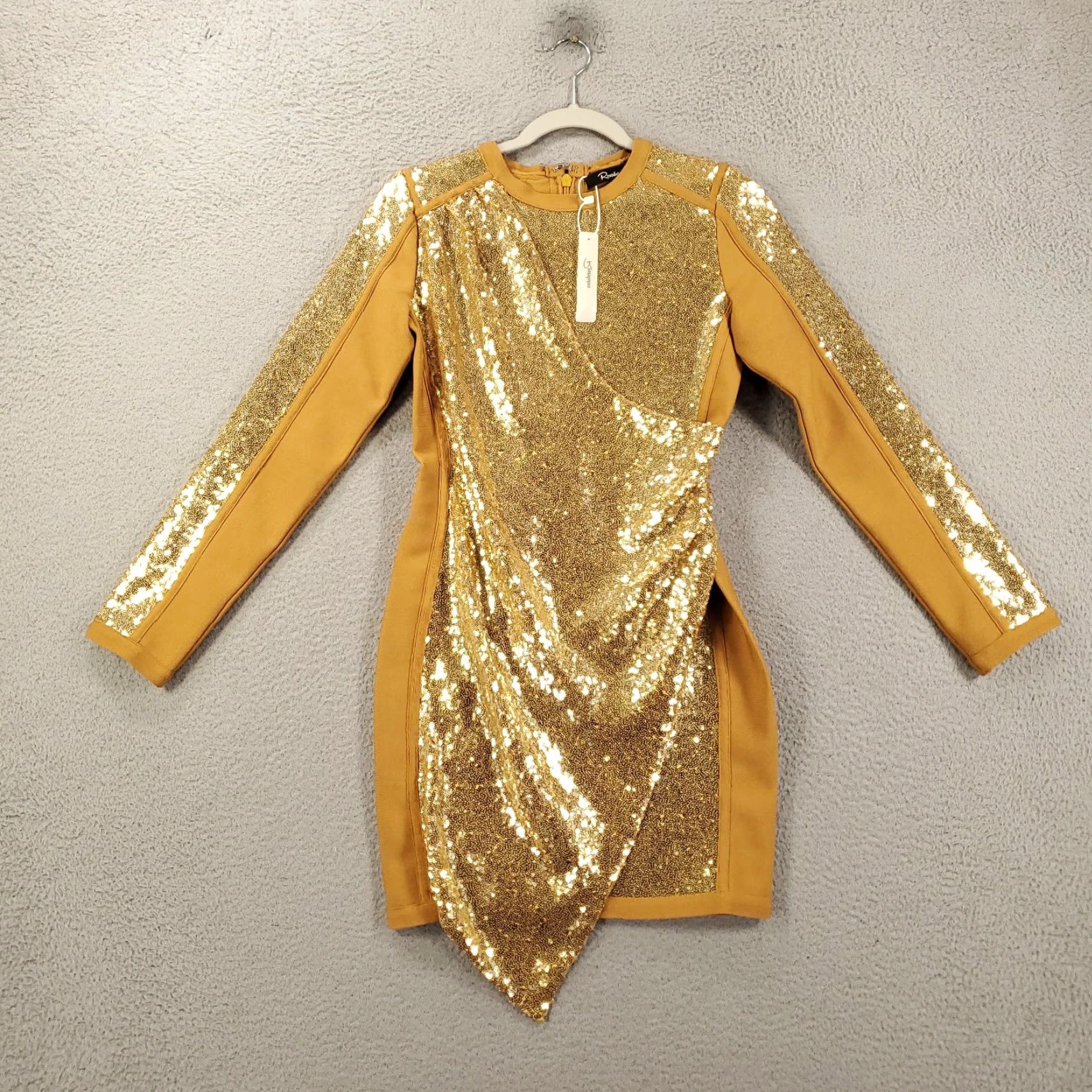 Vintage New Sequin Dress Womens Large Gold Clubwear Night Out Evening Wear NWT Ruched Size L / US 10 / IT 46 - 5 Thumbnail