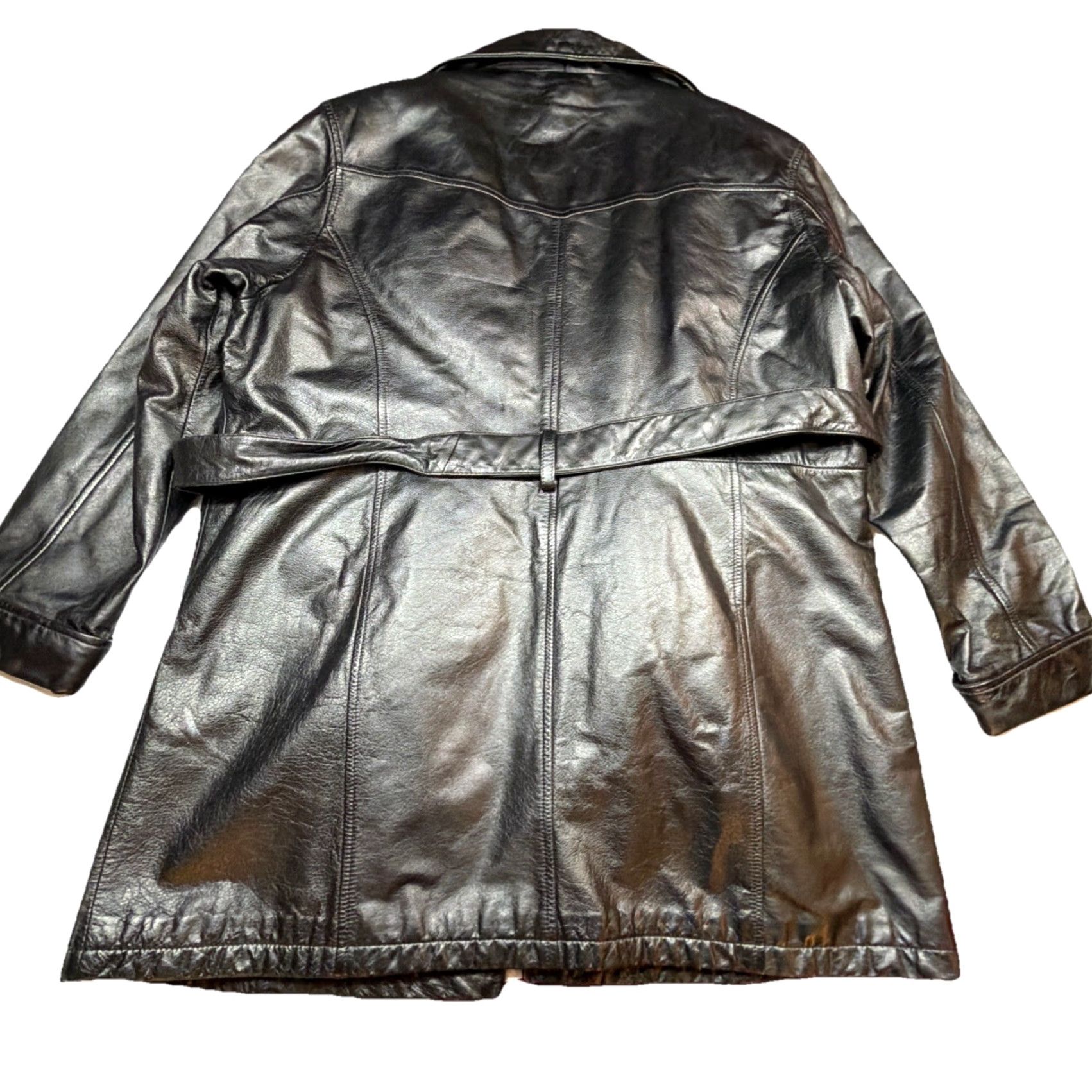 Wilson VINTAGE Wilson Leather Trench Coat Women XL Button Front Belted Pockets Thinsulate Lining 90s Classic Motorcycle, Black, Jacket Size XL / US 12-14 / IT 48-50 - 4 Thumbnail