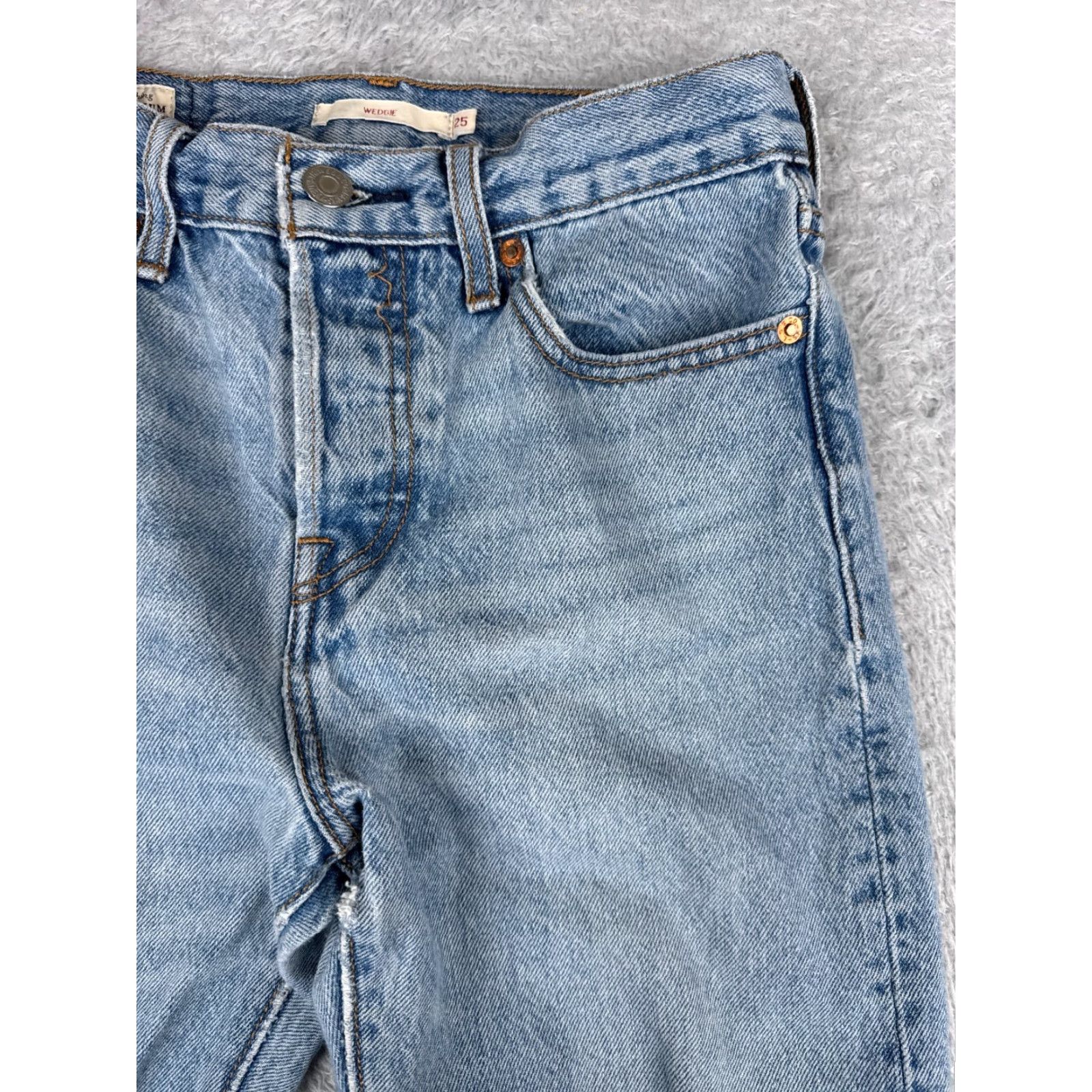 Levi's Levis Premium Jeans Womens 25 Blue Wedgie Raw Hem Button Fly Cotton 25x27 Big E Size 42" / US 20 - 4 Thumbnail