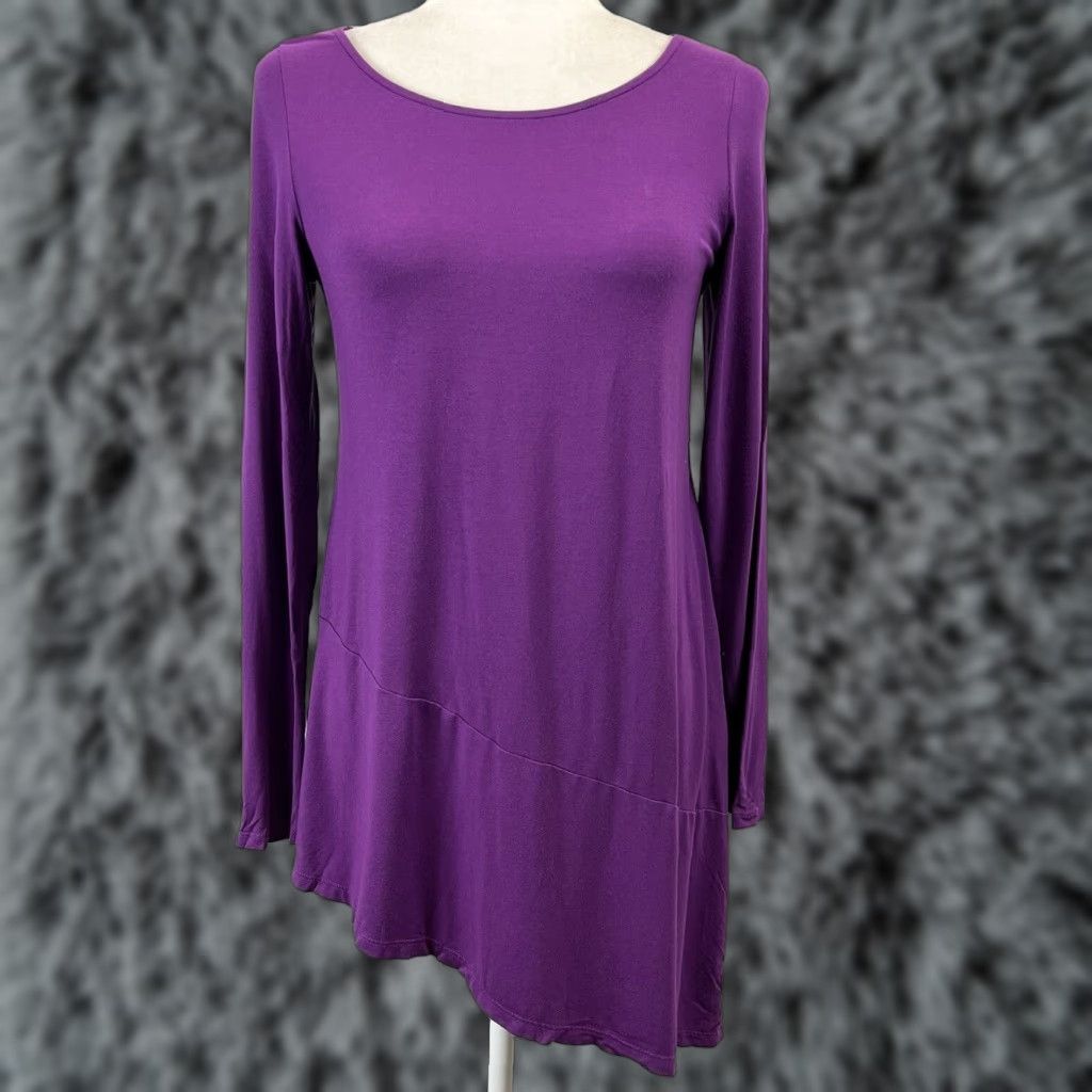Eileen Fisher VINTAGE EILEEN FISHER Jersey Tunic Shirt Women's Tunic Size S Asymmetrical Hem Long Sleeve Purple Size S / US 4 / IT 40 - 1 Thumbnail
