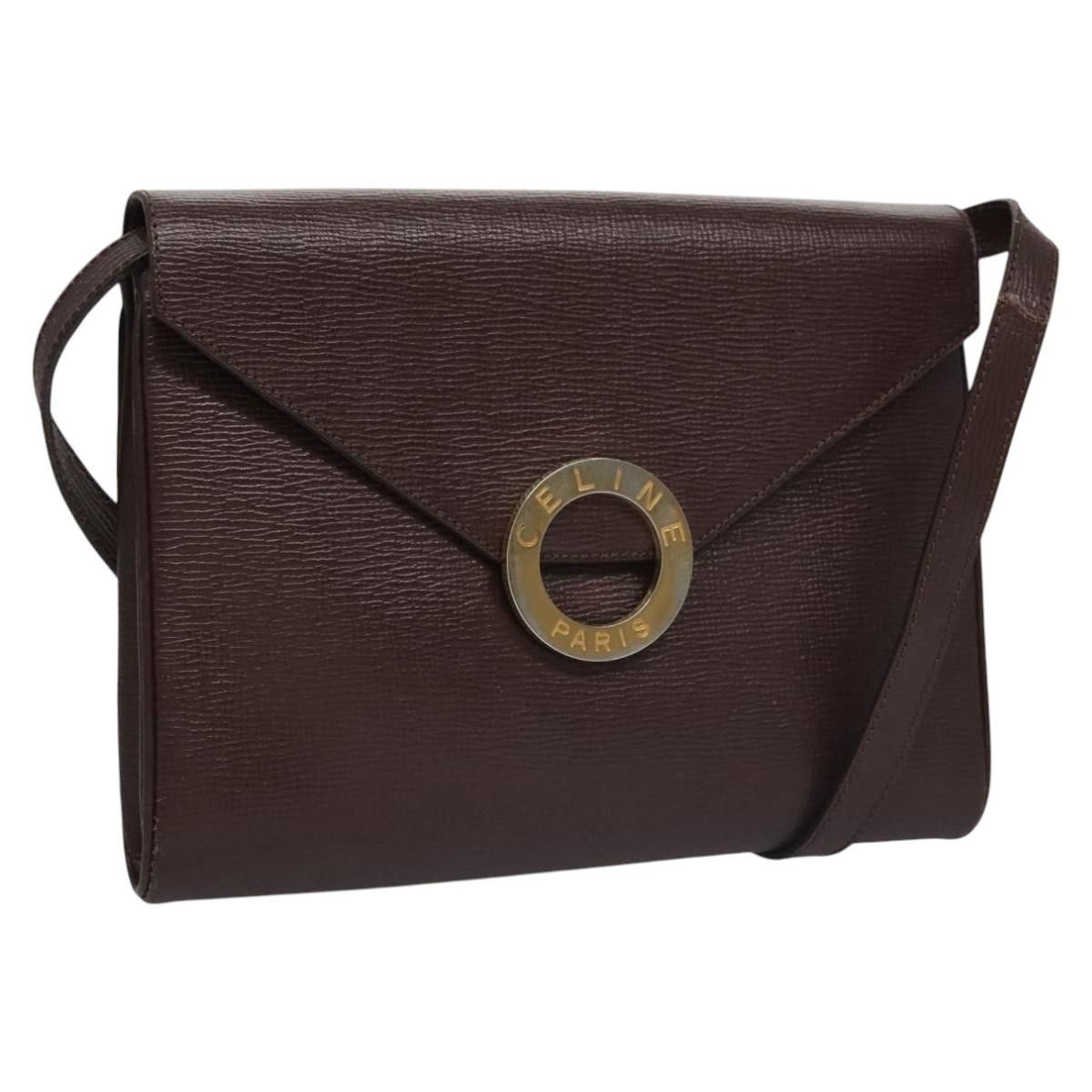 Celine CELINE Circle Shoulder Bag Leather Brown Gold Size ONE SIZE - 1 Thumbnail