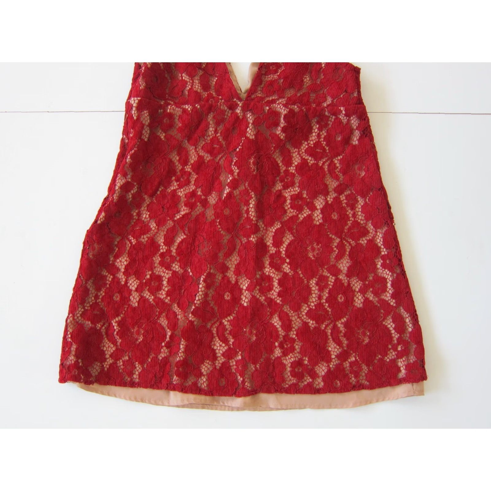 Free People VINTAGE Free People Dress Empire Slip Red Velvet Floral Spaghetti Strap V-Neck 10 Womens Size L / US 10 / IT 46 - 5 Thumbnail