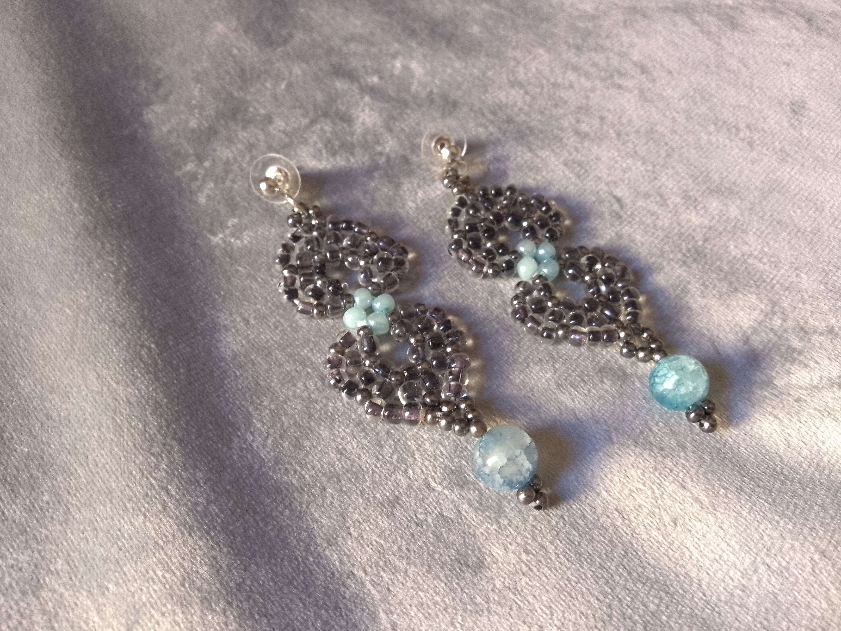 Handmade Earrings Black Blue Gemstones Agate Eleganti Beaded Size ONE SIZE - 3 Thumbnail