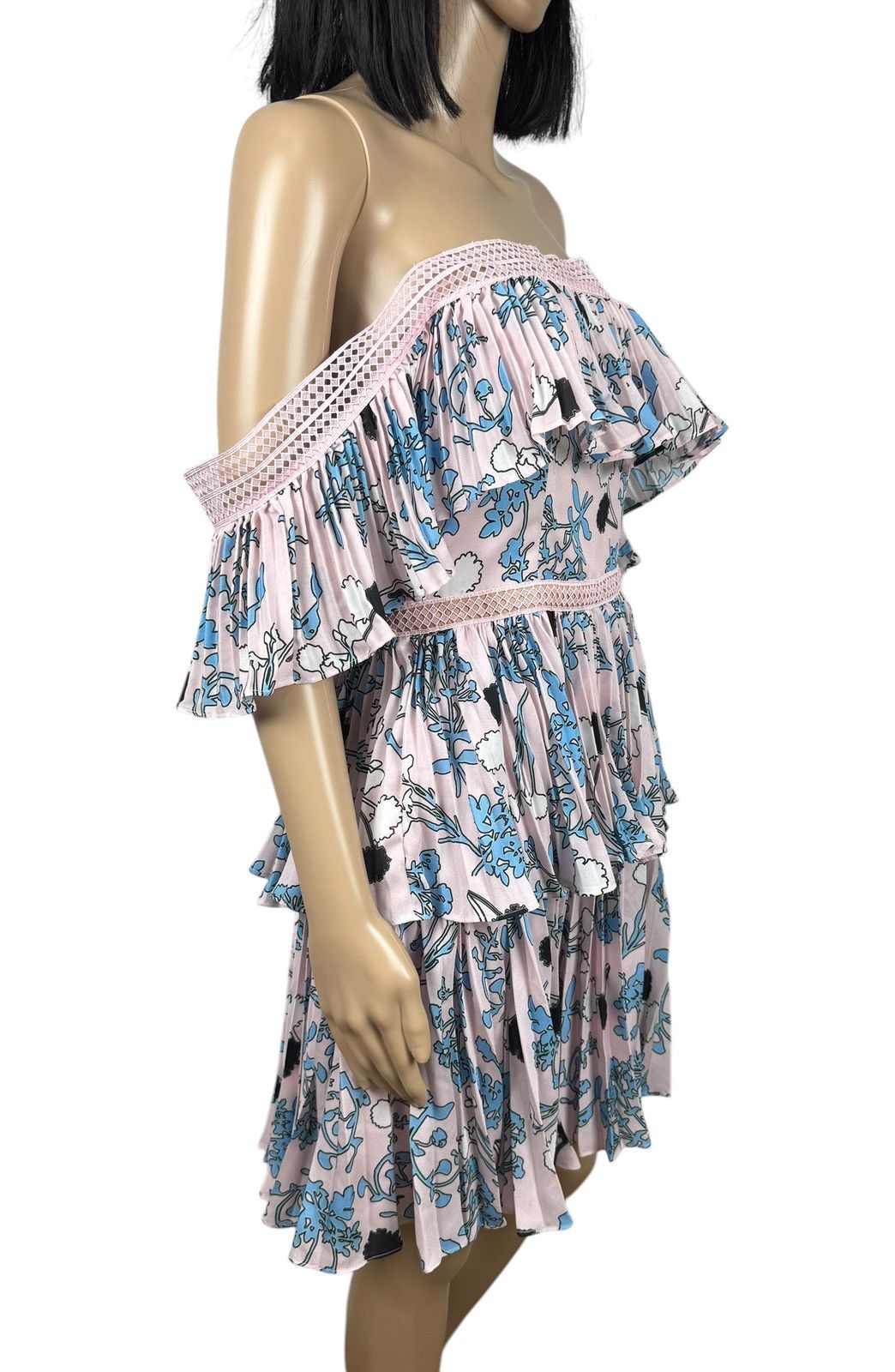 Self-Portrait Self-Portrait Pleated Off-the-Shoulder Floral Mini Dress Size M / US 6-8 / IT 42-44 - 2 Thumbnail