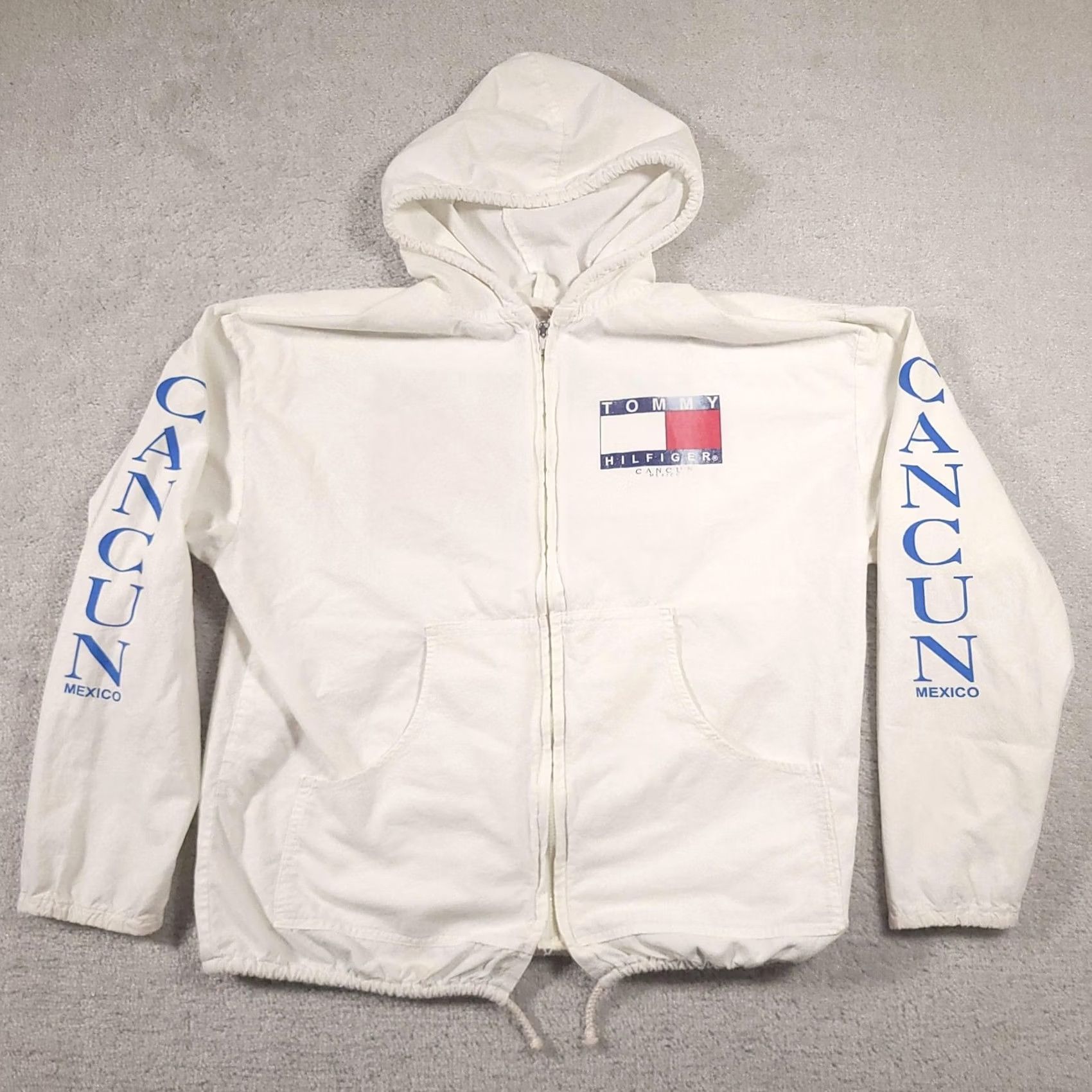 Tommy Hilfiger Tommy Hilfiger Jacket Mens L White Cancun Mexico Full Zip Hoodie Spell Out Windbreaker Light Weight Pockets Logo Zipper Size US L / EU 52-54 / 3 - 2 Thumbnail