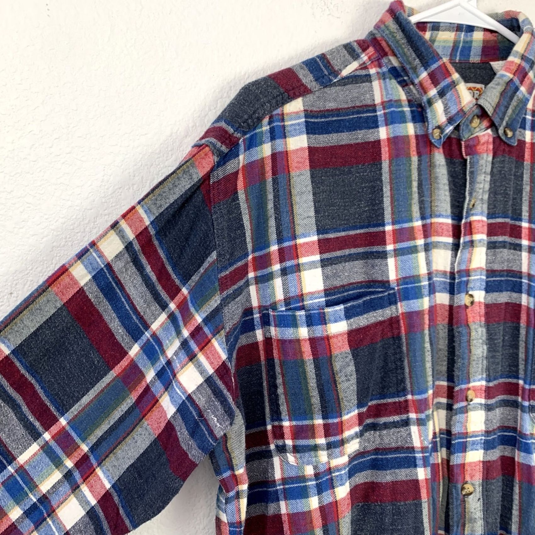 McGregor McGregor Button-Up Shirt Plaid Flannel Long Sleeve Cotton XL Men’s Regular Version Navy Red Blue White Chest Pocket Size US XL / EU 56 / 4 - 2 Thumbnail
