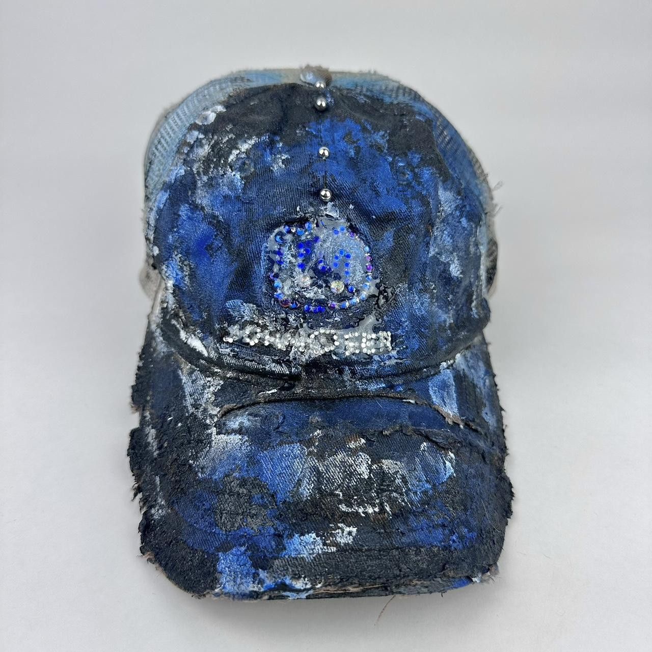 John Deere ASTROBOI* Black & Blue Distressed Pierced Rhinestone Hat Size ONE SIZE - 1 Thumbnail