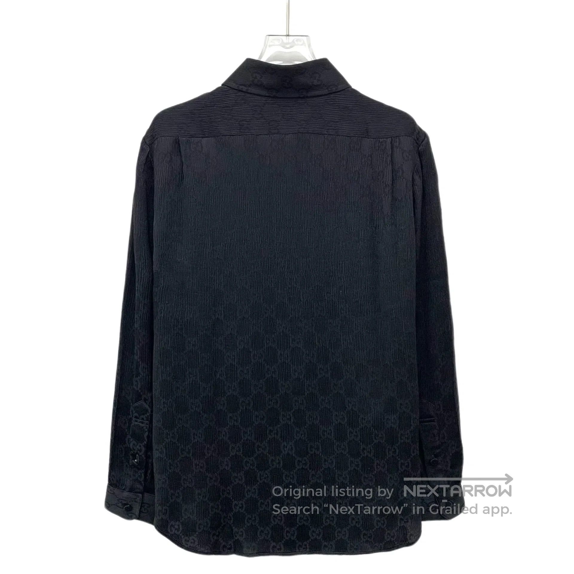 Gucci Guicci Black logo textured jacquard mulberry silk collar s Size S / US 4 / IT 40 - 2 Thumbnail
