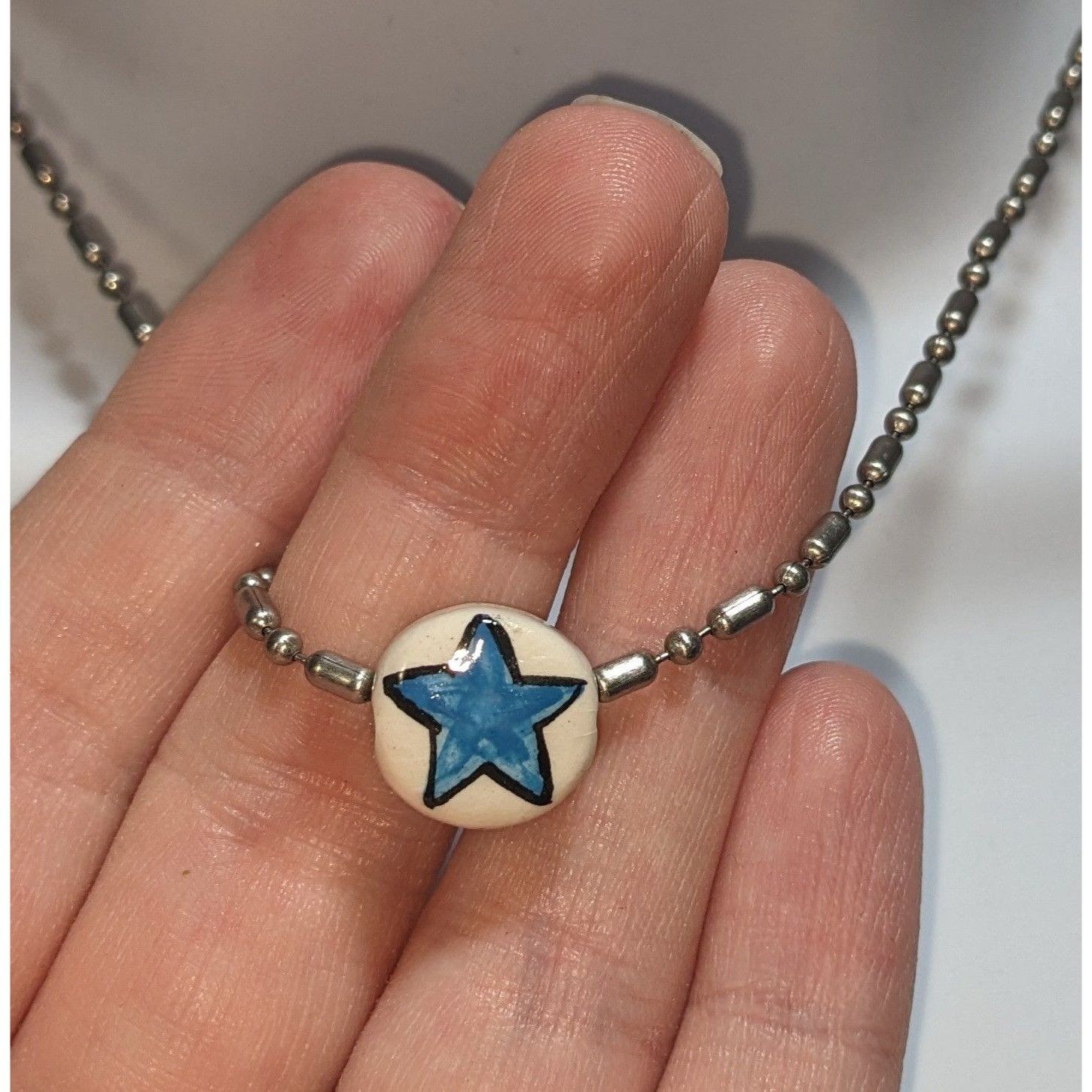 Handmade Hand-Painted Blue Star Necklace Size ONE SIZE - 1 Thumbnail