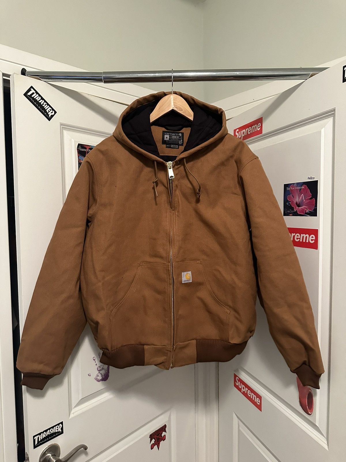 image of Carhartt NWOT Quilt Lined Canvas Hooded Jacket Men’S Medium in Brown, Men's