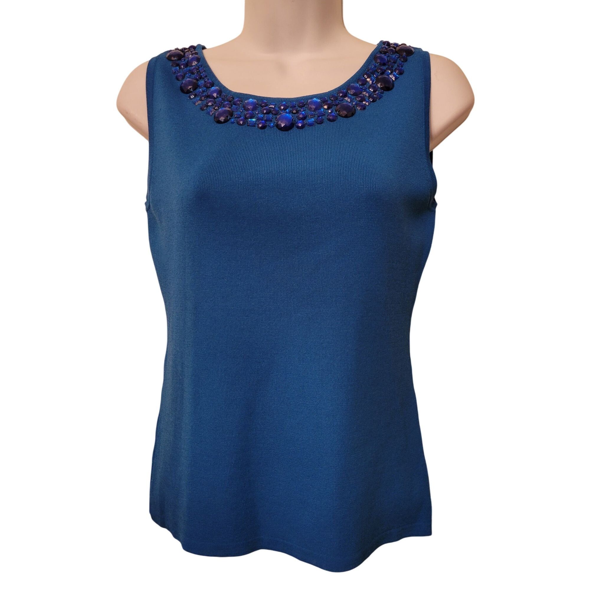 Other Joseph A Blue Sleeveless Beaded Scoop Neck Tank Top M Knit S Size M / US 6-8 / IT 42-44 - 1 Thumbnail