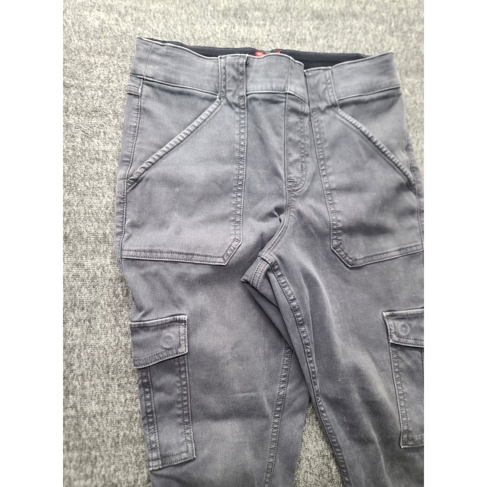 Spanx Spanx Jeans Womens M Regular Cargo Stretch Ankle High Rise 26 Inseam Pockets Black Denim Cotton Polyester Spandex Skinny Slimming Comfort Distressed Size 32" / US 10 / IT 46 - 7 Thumbnail