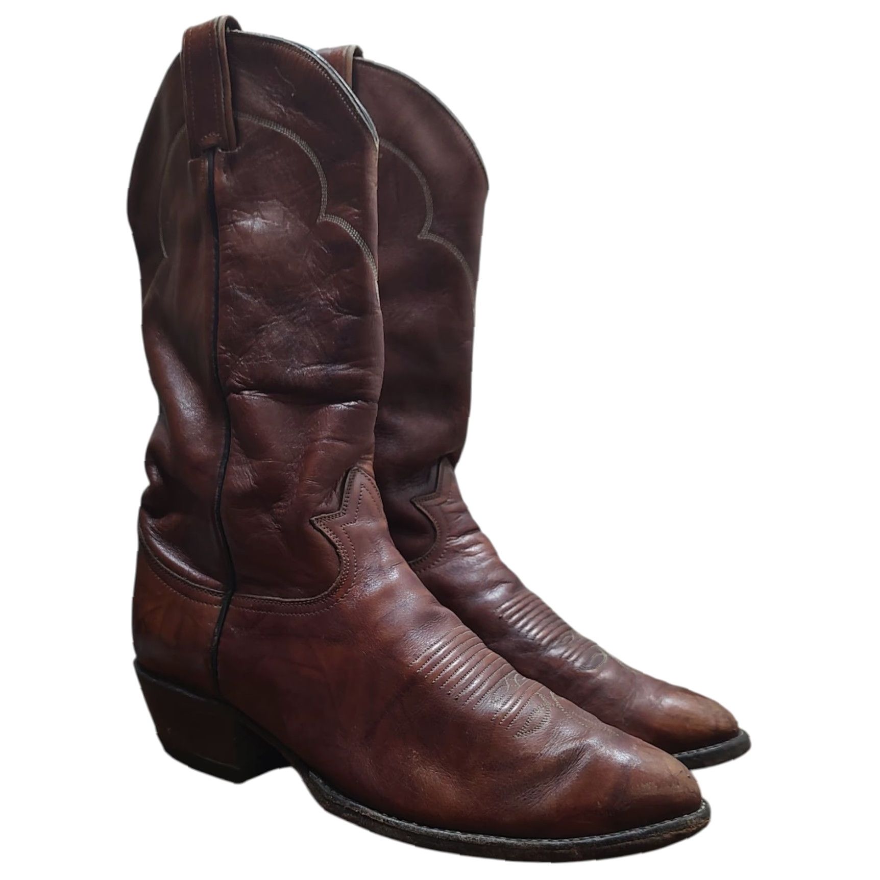 Tony Lama VINTAGE Tony Lama Boots Cowboy Western 9.5 D Brown Leather USA Marbled Boots Mens US 9.5 D Brown Leather Texas USA Marbled Size US 10 / EU 43 - 4 Thumbnail