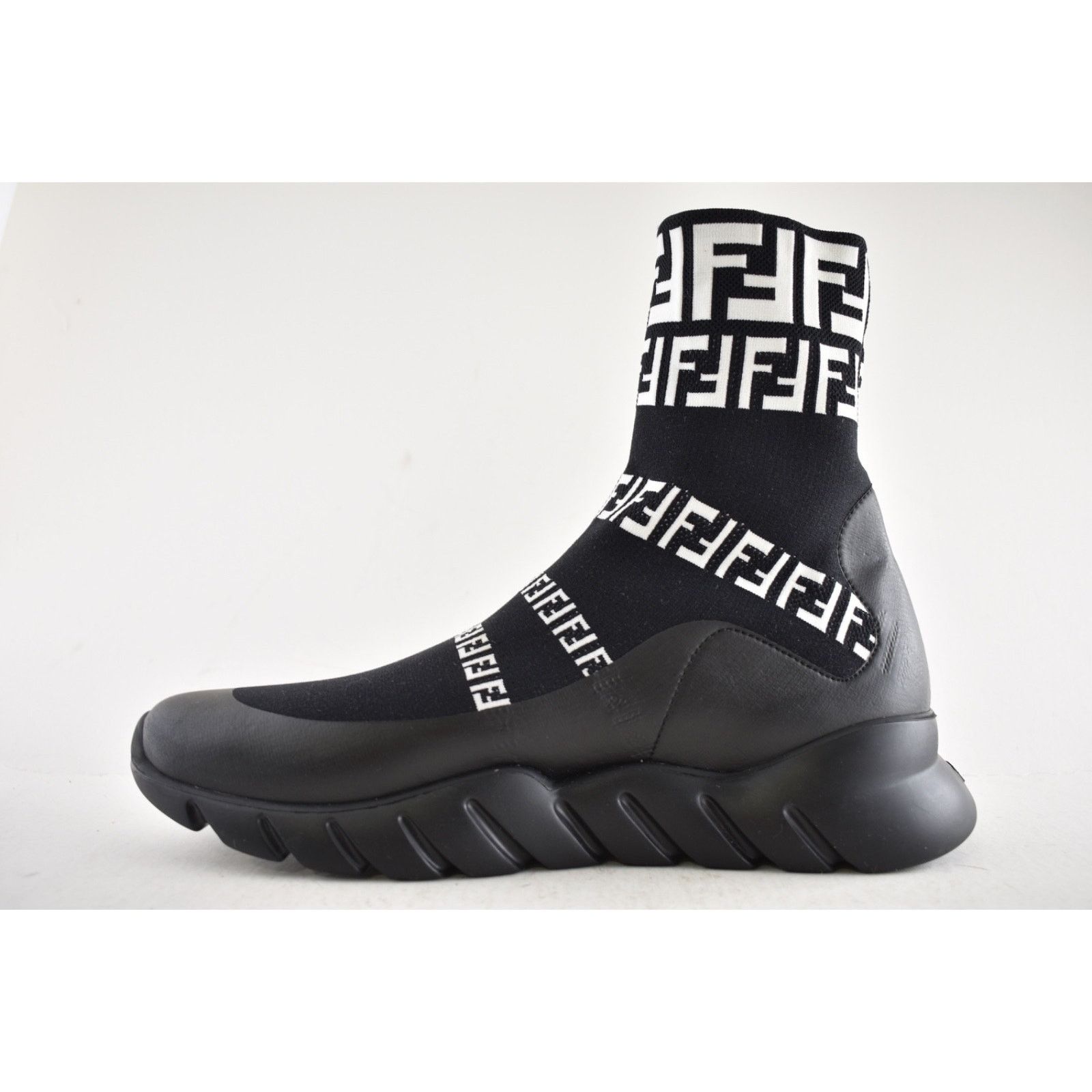 Fendi Fendi Mens Black White FF Monogram Knit Sock Trainer US 10 Size US 10 / EU 43 - 7 Thumbnail