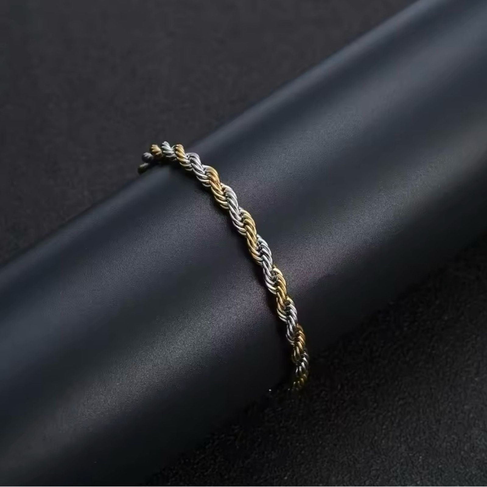 Other Stainless Steel Half Gold Silver Twist Chain Bracelet 8” Size ONE SIZE - 5 Thumbnail