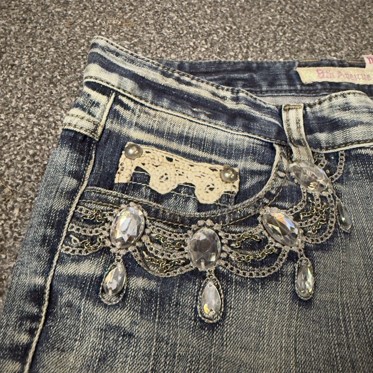 Hysteric Glamour Flare Sick 🔥 6th Avenue Rhinestone Lace Jeans LGB Style Size 30" / US 8 / IT 44 - 5 Thumbnail