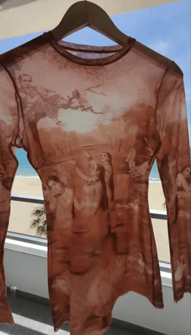 Jean Paul Gaultier × Vintage Jean Paul Gaultier Mesh Top Printed Dress Jacket Coat EX0054 Size S / US 4 / IT 40 - 4 Thumbnail