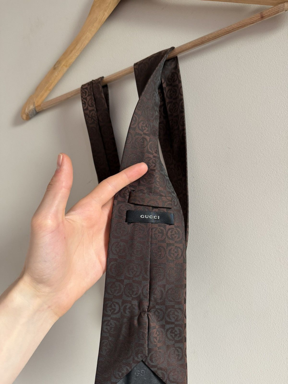 Gucci Gucci GG Monogram Silk Tie Brown Size ONE SIZE - 7 Thumbnail