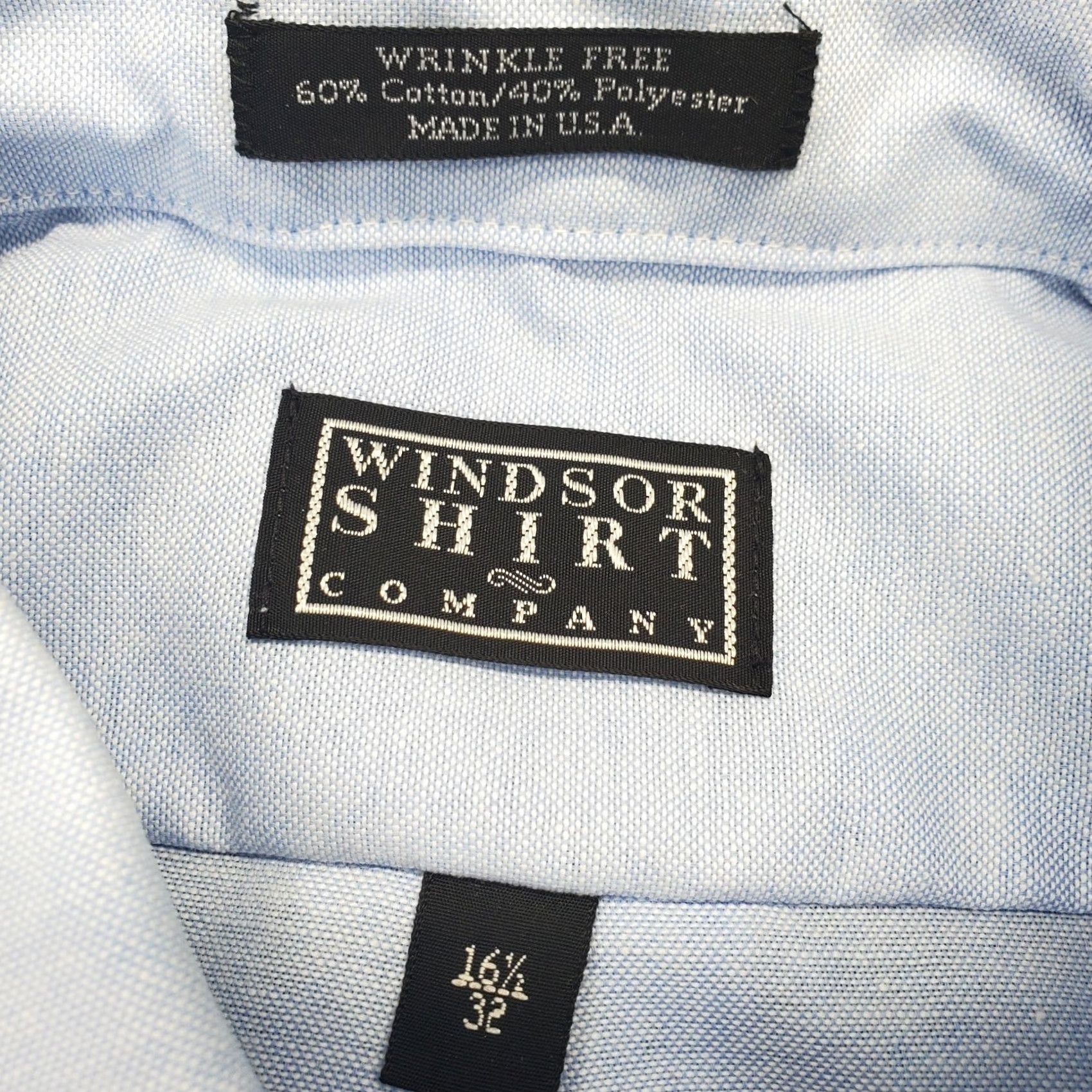 Vintage Windsor Dress Shirt Men 16.5 Blue Wrinkle Free Collar Button Down Formal Size 46R - 6 Thumbnail