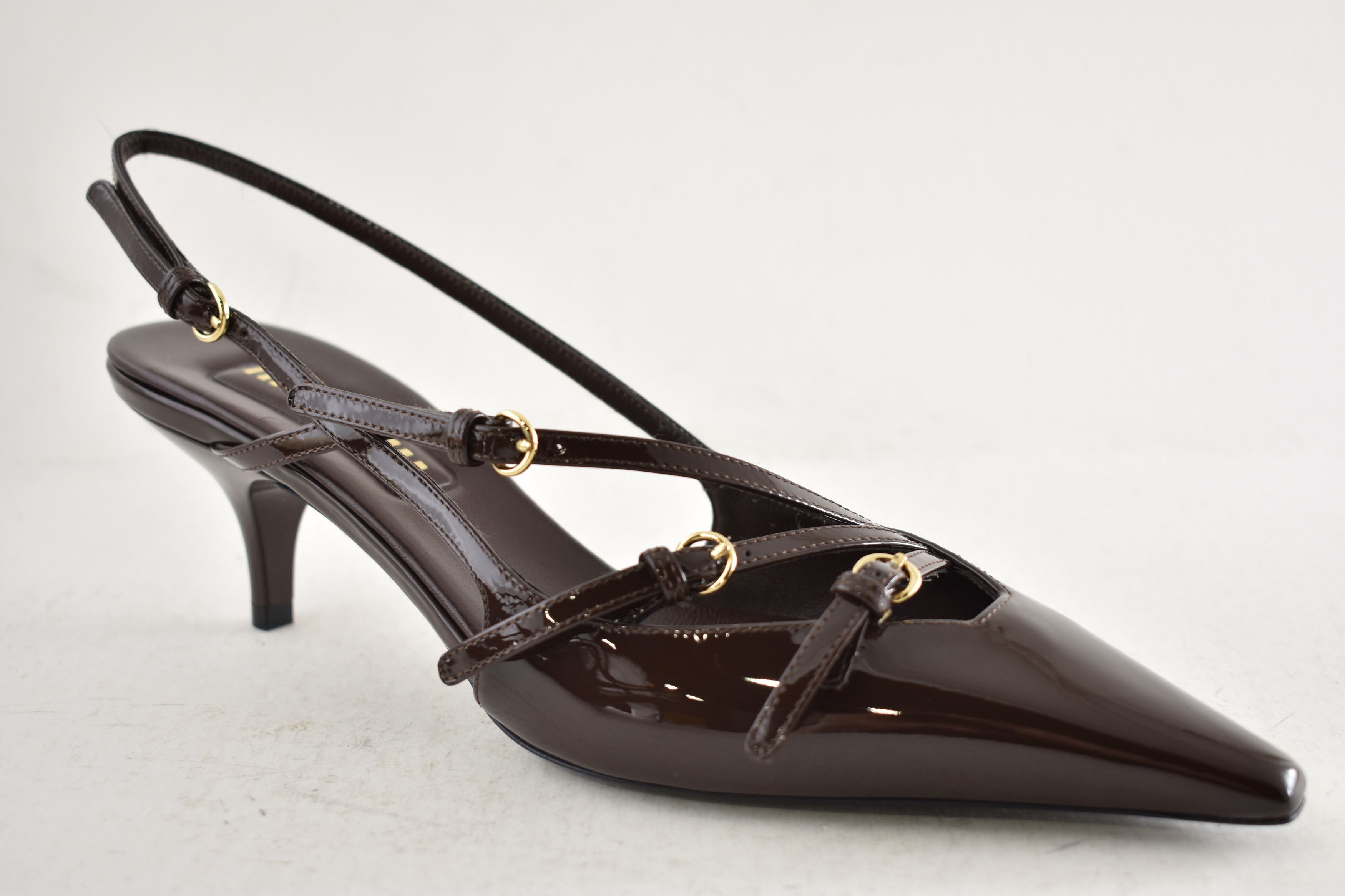 Miu Miu 55 Patent Buckle Trio Pointed Slingback Kitten Heel Pump 36 Size US 6 / IT 36 - 6 Thumbnail