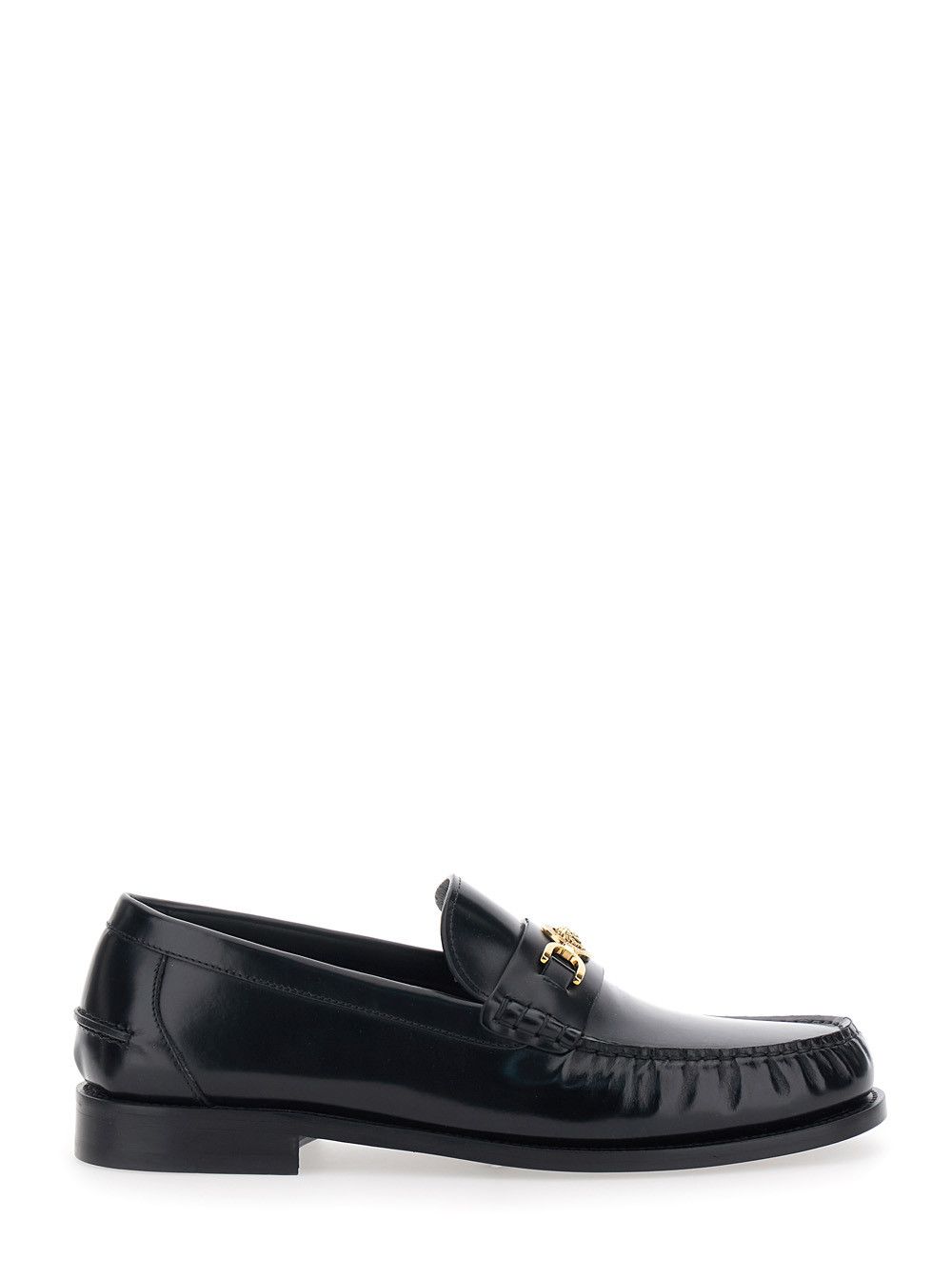 Versace Black Loafers with Metallic Medusa Head Detail in Leather for Men Size US 11 / EU 44 - 1 Thumbnail
