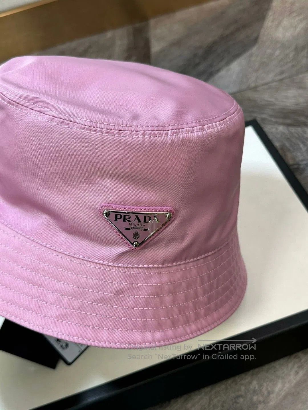 Prada Prada Pink Triangle Logo Bucket Hat. Size ONE SIZE - 2 Thumbnail