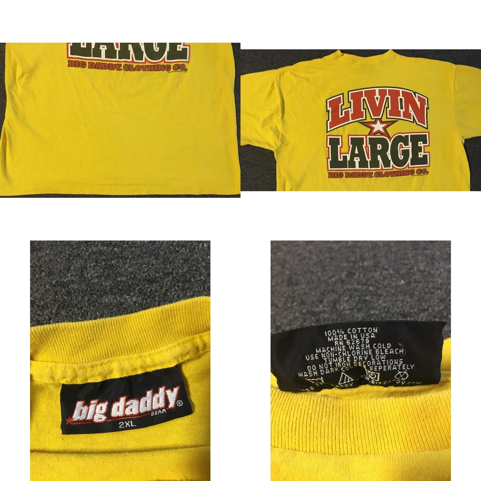 JNCO VINTAGE Big Daddy Livin Large Faded Distressed Shirt 2XL Yellow Punk Grunge Skate USA 90s Jnco Mens T-Shirt Size US XXL / EU 58 / 5 - 8 Thumbnail