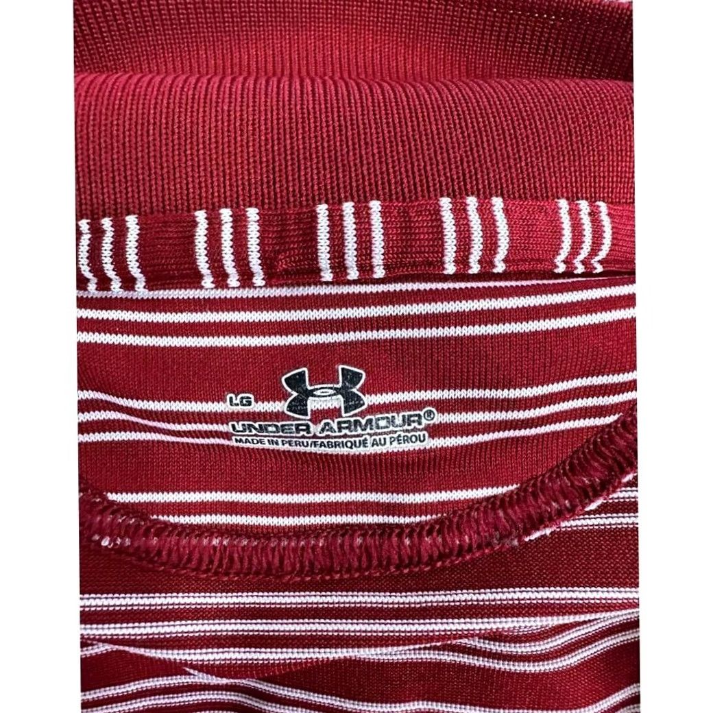 Under Armour Under Armour Polo Shirt Men's Large Red White Striped Rugby Golf Athletic Short Sleeve Collared Breathable Lightweight Polyester Elastane Size US L / EU 52-54 / 3 - 3 Thumbnail