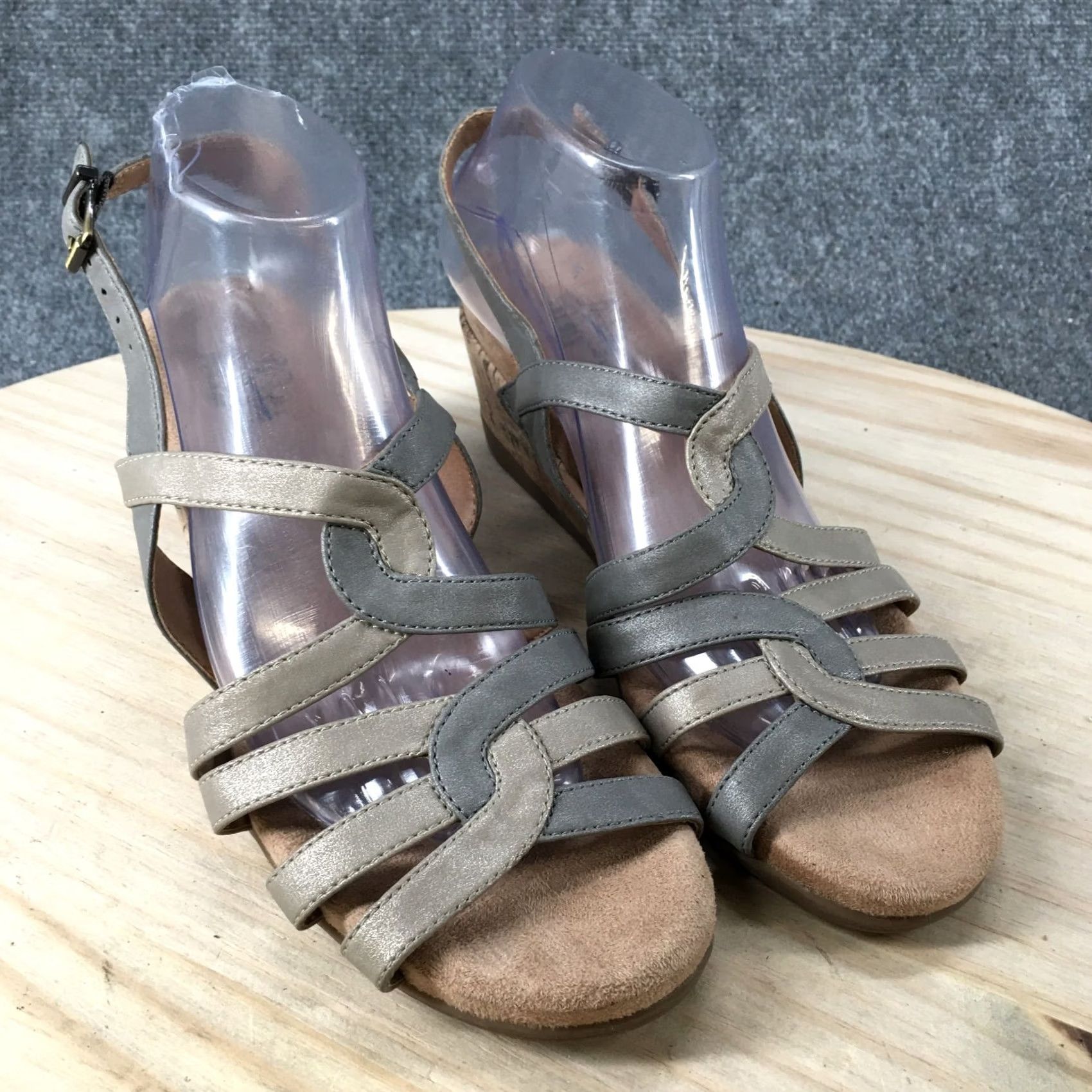 Vintage VINTAGE Lifestride Sandals Womens 9.5 M Tabby Wedge Cork Slingback Beige Faux Leather Size US 10 / IT 40 - 3 Thumbnail