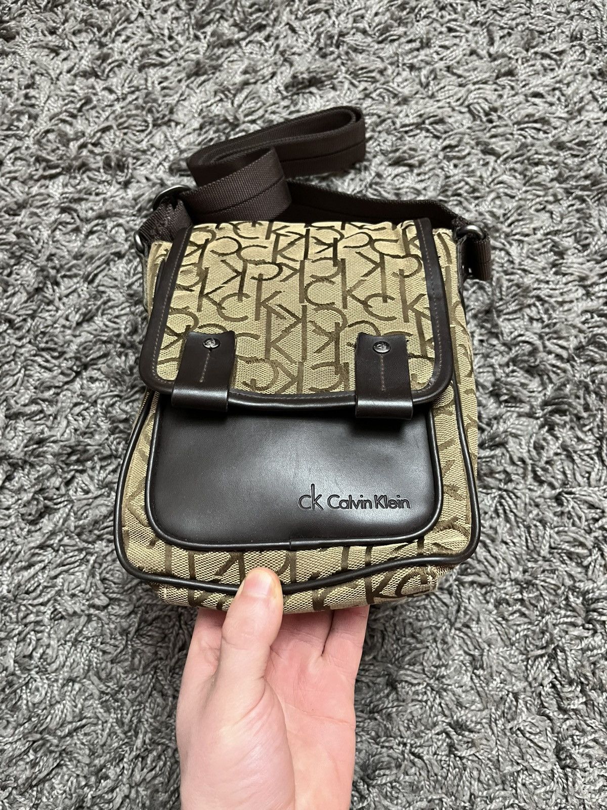 Calvin Klein Calvin Klein Monogram Logo Messenger Crossbody Bag Brown Size ONE SIZE - 2 Thumbnail