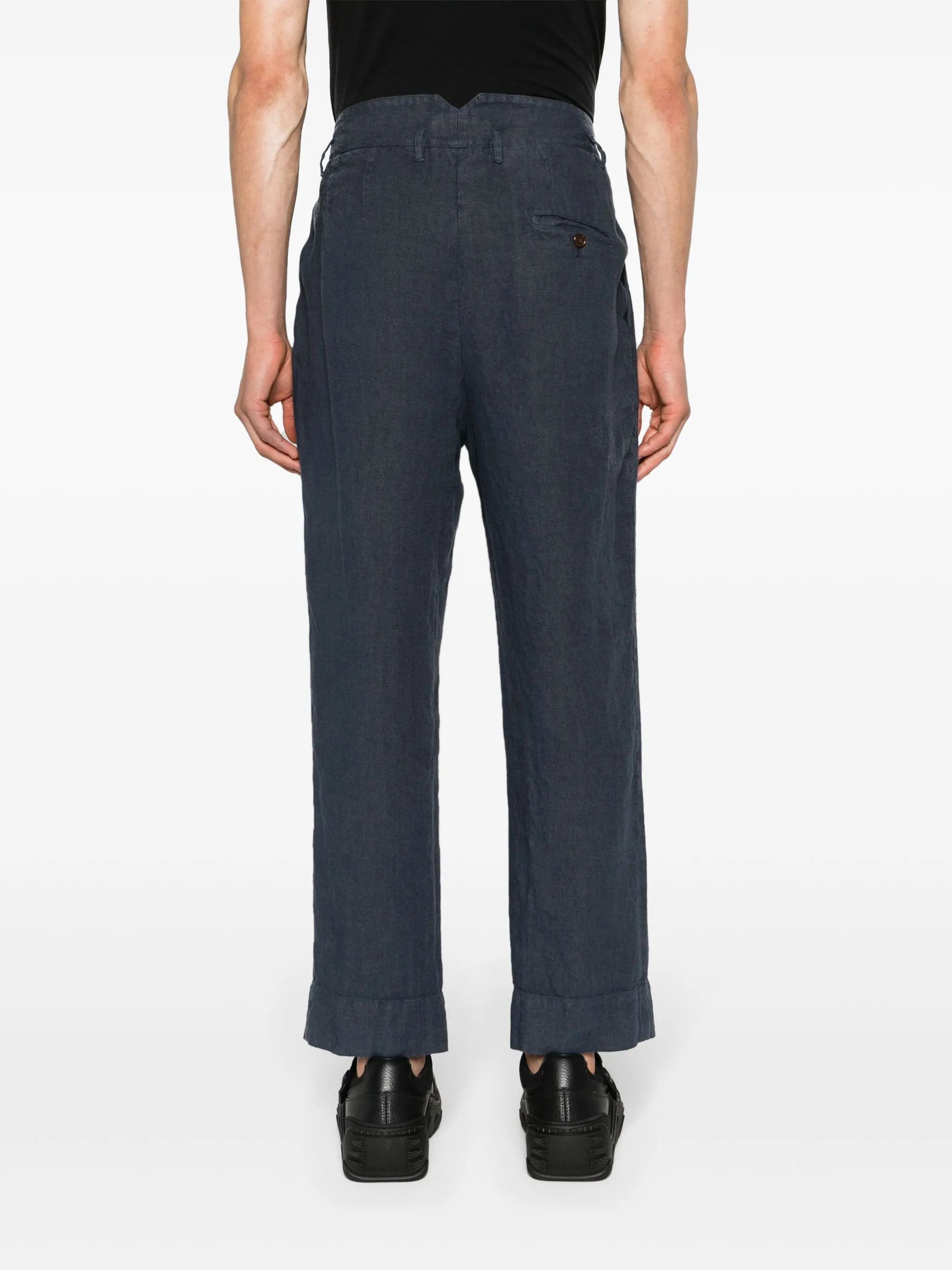 Vivienne Westwood o1f1d3z0525 Cropped Linen Trousers in Navy Blue Size US 30 / EU 46 - 4 Thumbnail
