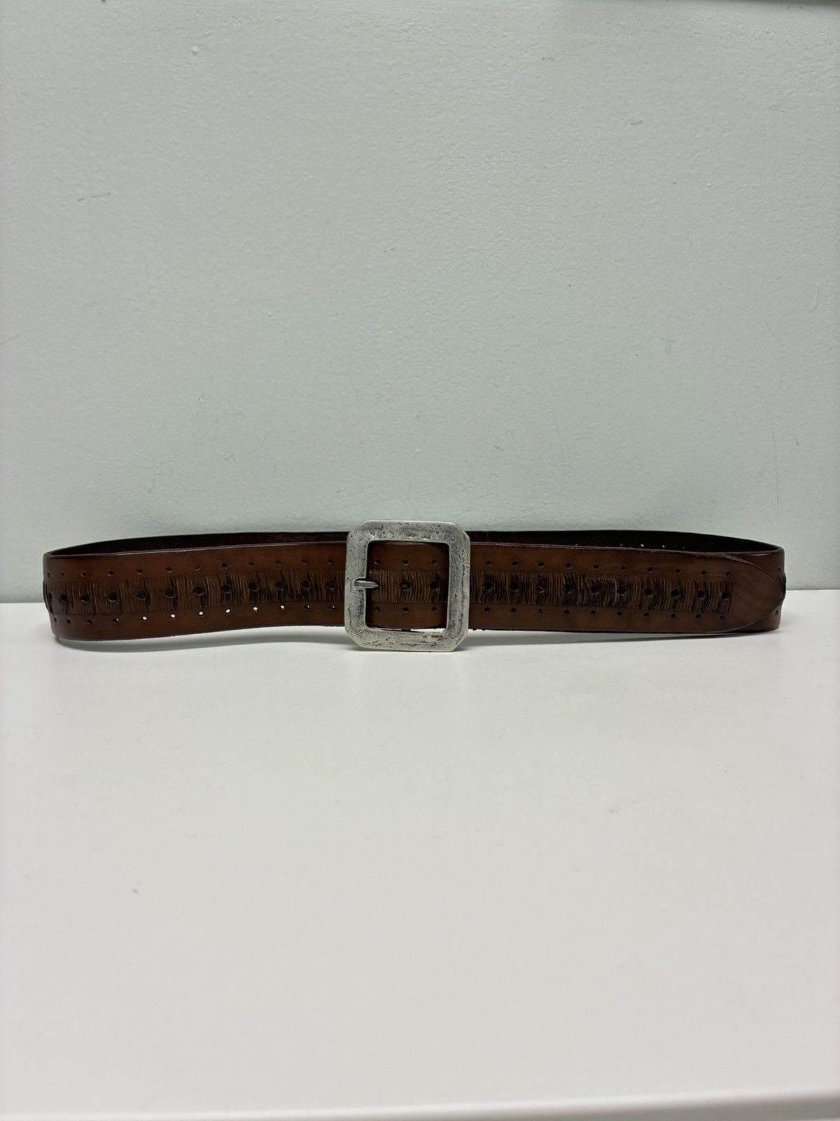 John Varvatos Brown Leather Belt Size 34 Size 34 - 5 Thumbnail