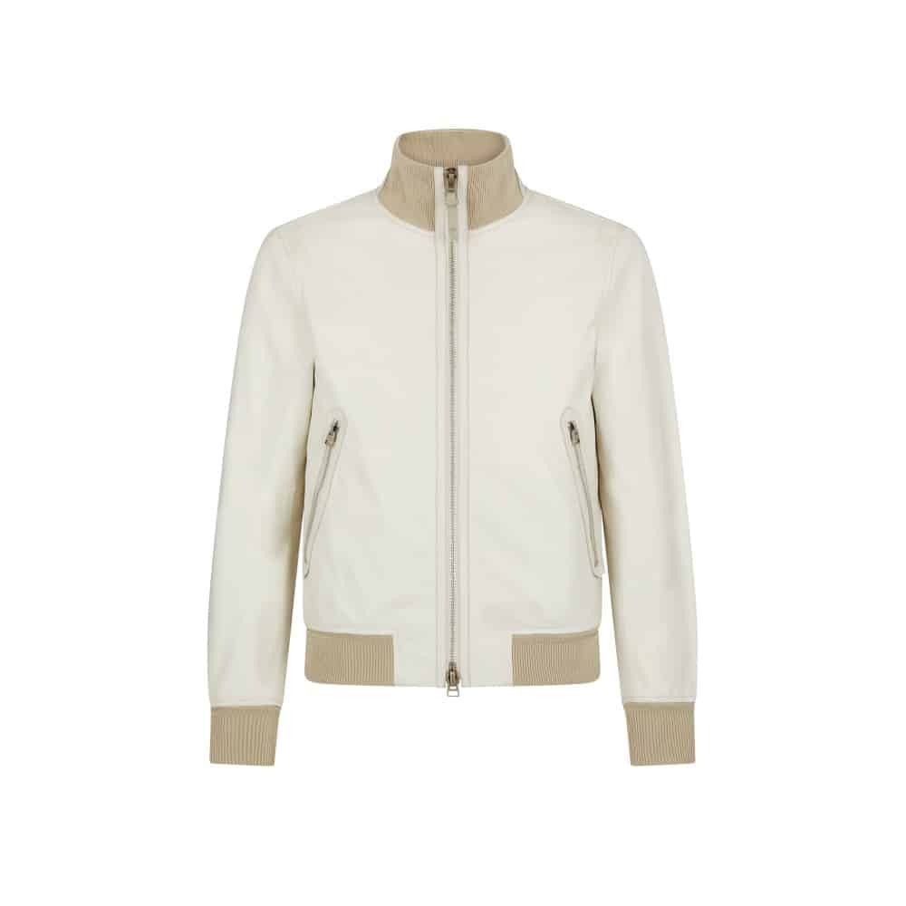 Tom Ford o1loc1c1024 LBB001 Grain Leather Track Bomber Jacket White Size US S / EU 44-46 / 1 - 1 Thumbnail