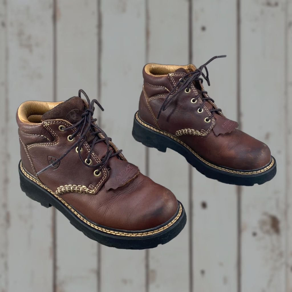 Ariat Ariat Womans 6.5 B Brown Leather Cowboy Boots Lace Up Kiltie Canyon Western Work Size US 4 / IT 34 - 1 Thumbnail