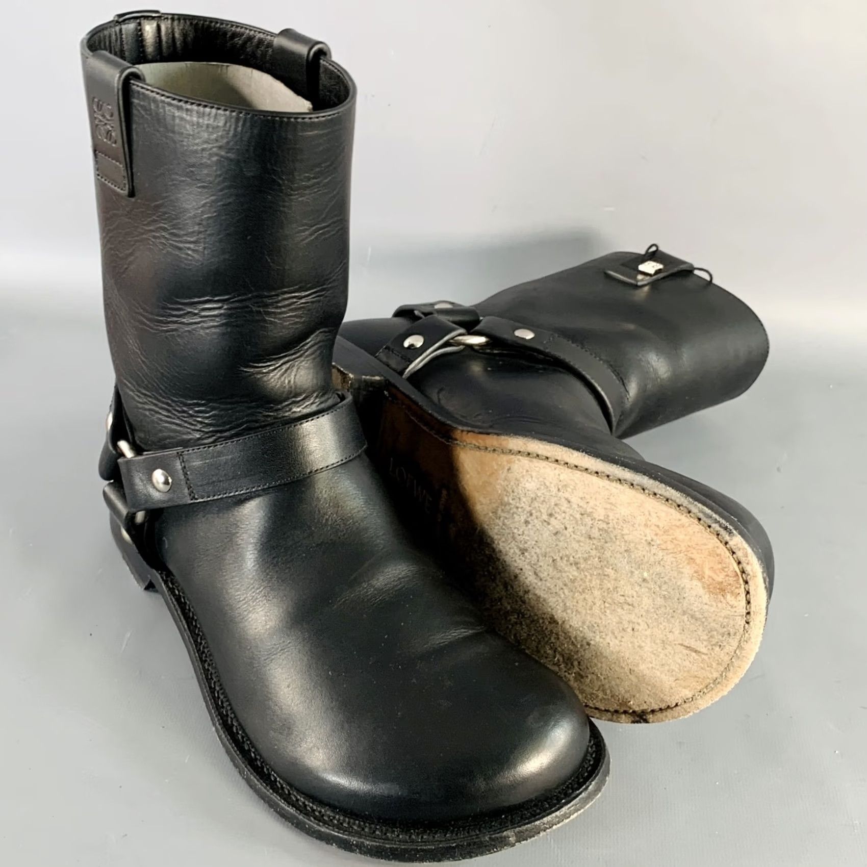 Loewe LOEWE Size 9 Black Leather Pull On Round Toe Harness Biker Boots Size US 9 / EU 42 - 5 Thumbnail