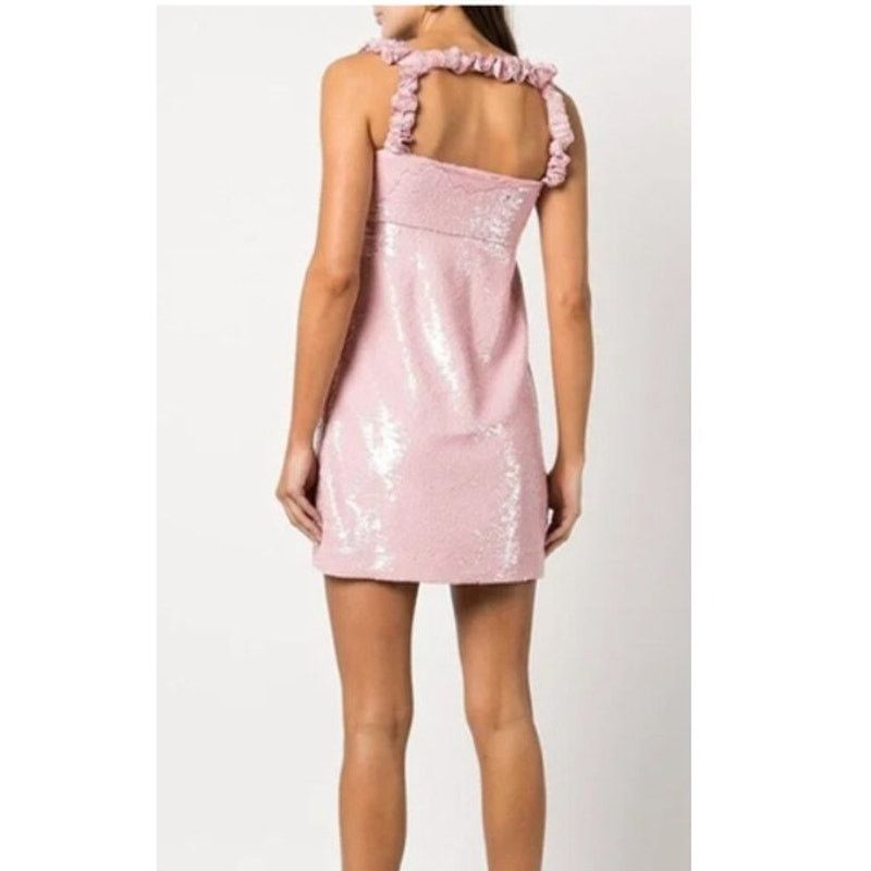 Ganni Ganni ruffle-trimmed pink sequined georgette mini dress 6 Size M / US 6-8 / IT 42-44 - 5 Thumbnail