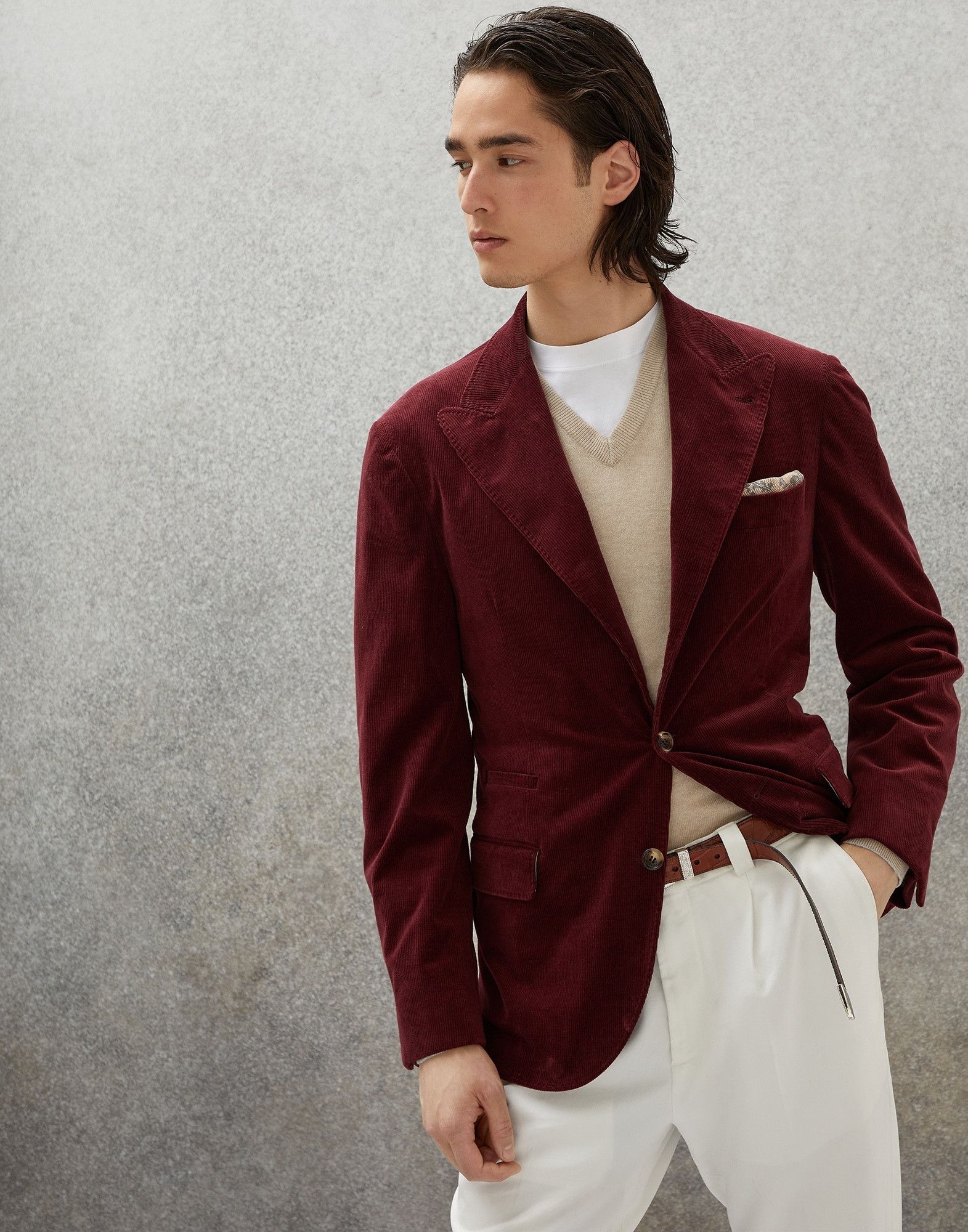 Brunello Cucinelli o1w1db10225 Woven Jacket Wool Corduroy in Dark Red Size US M / EU 48-50 / 2 - 1 Thumbnail