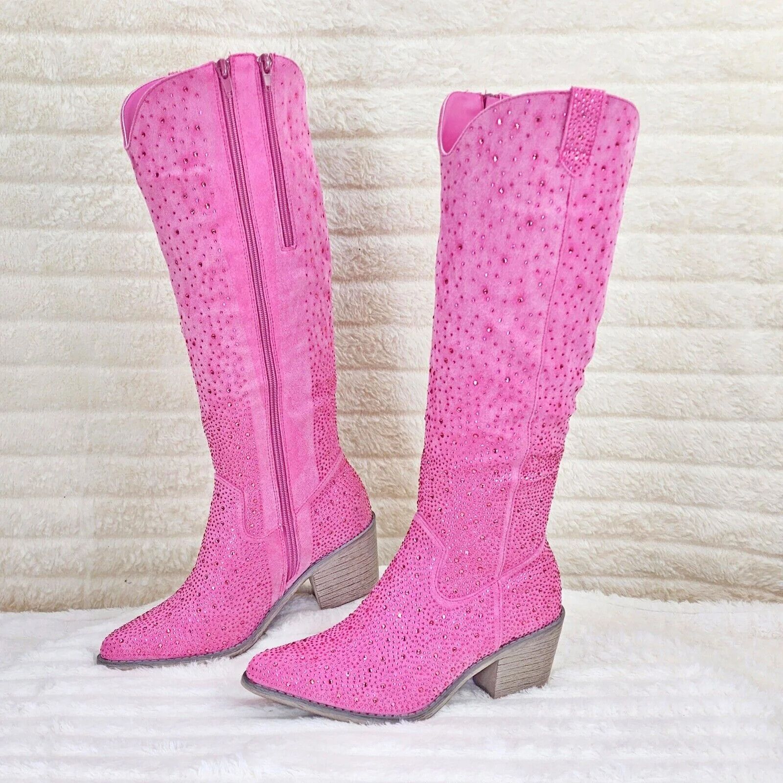 Other Wild Ones Glamour Cowboy Rhinestone Cowgirl Boots Tuck Zippe Size US 6 / IT 36 - 3 Thumbnail