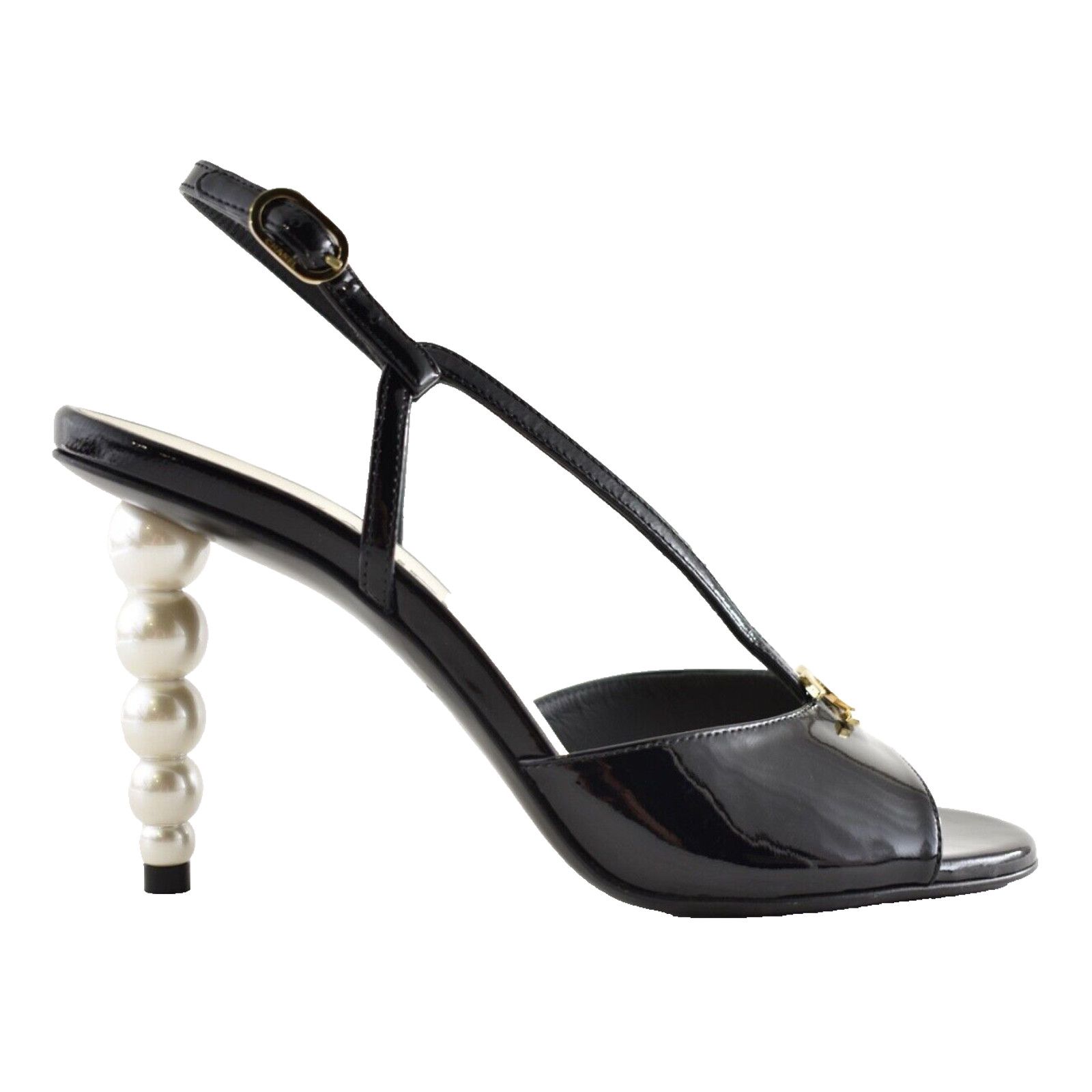 Chanel Chanel Patent Leather Pearl Heel Ankle Strappy Sandal Pump Size US 7 / IT 37 - 1 Thumbnail