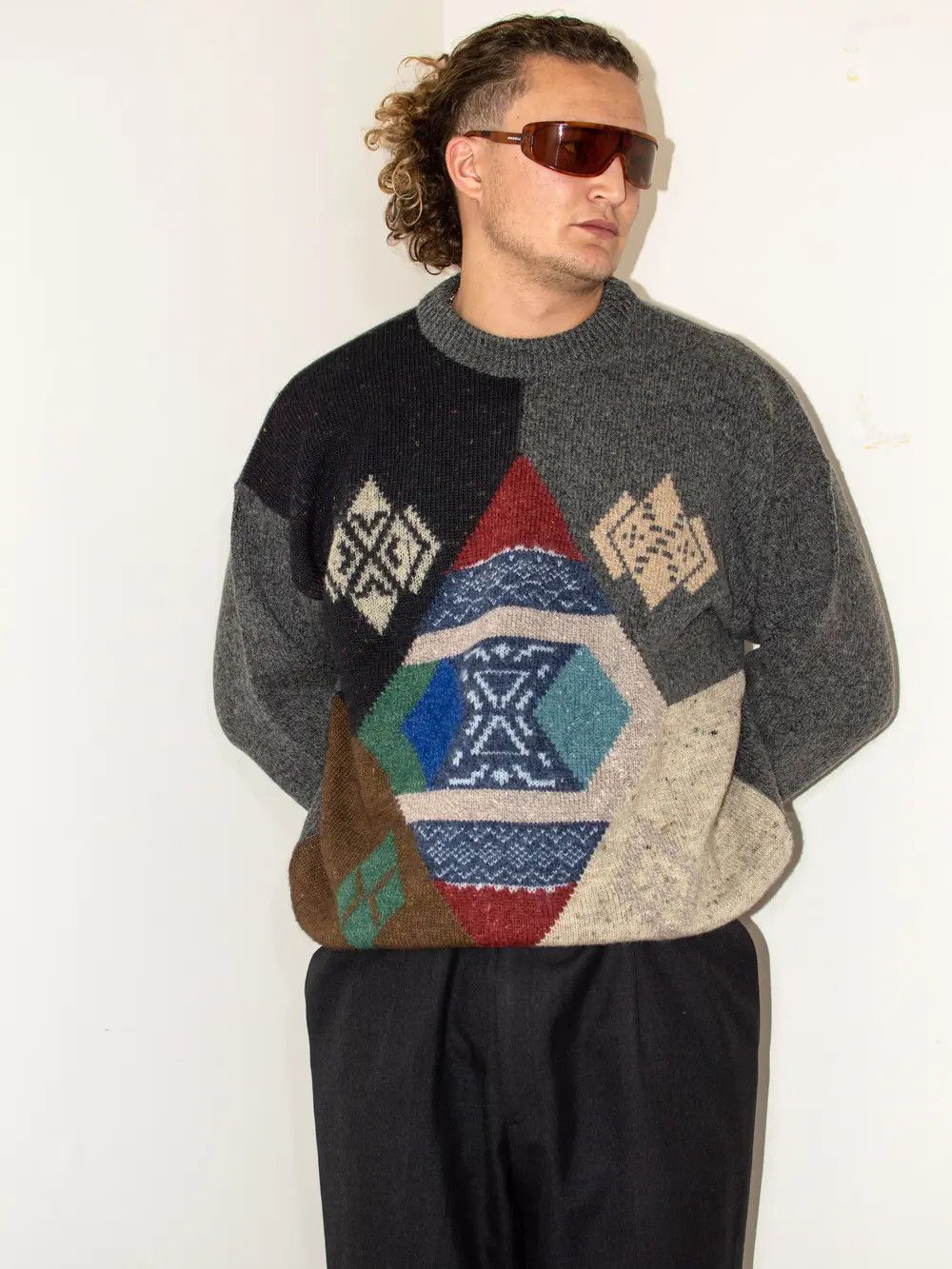 Designer × Japanese Brand × Vintage 80s vintage knitted chunky geometric sweater Size US XL / EU 56 / 4 - 2 Thumbnail
