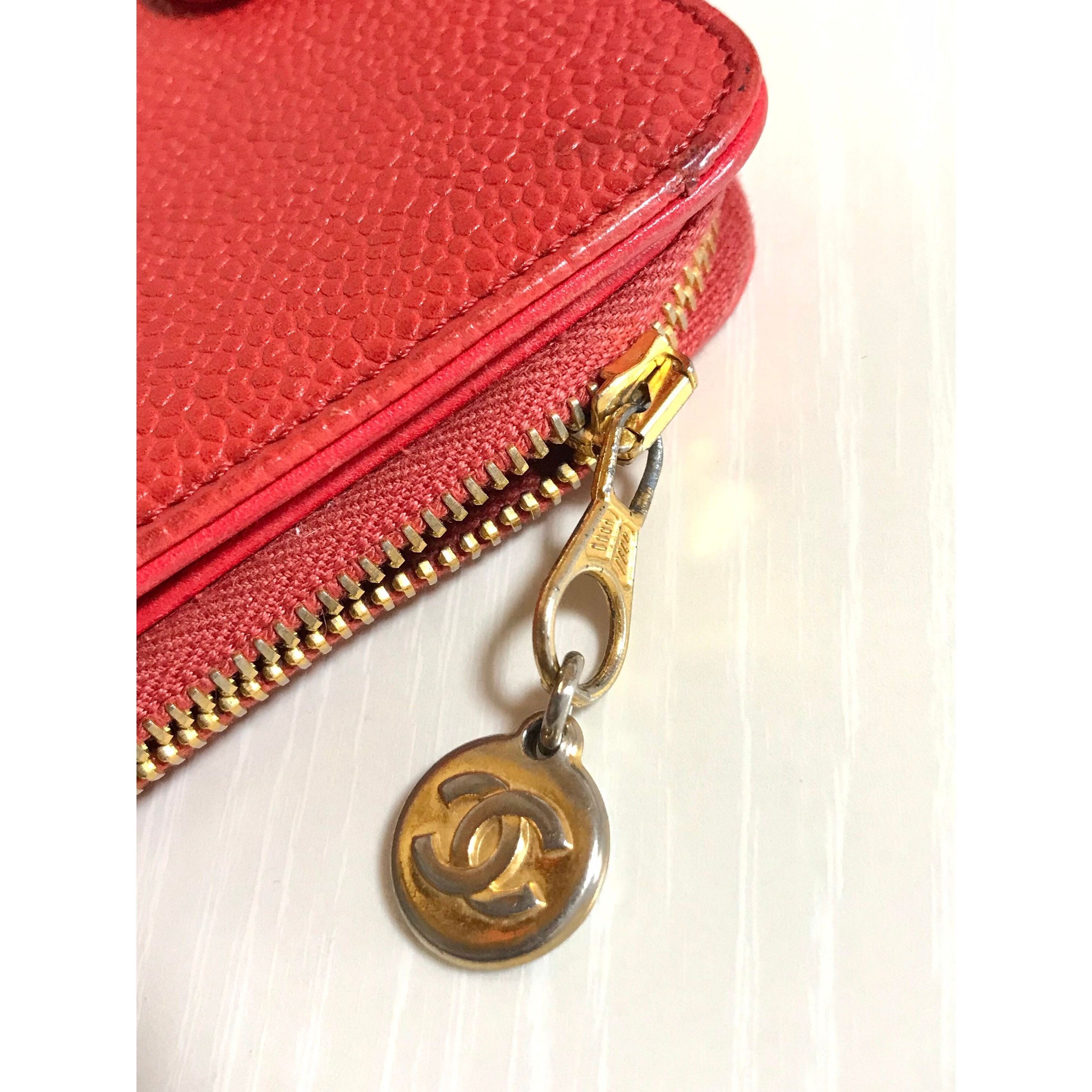Chanel Vintage CHANEL red caviar skin round zipper wallet with CC Size ONE SIZE - 7 Thumbnail