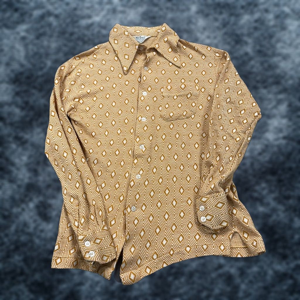 Marlboro VINTAGE Marlboro Shirt Mens Medium Orange Geometric Permanent Press Disco 70s Size US M / EU 48-50 / 2 - 1 Thumbnail