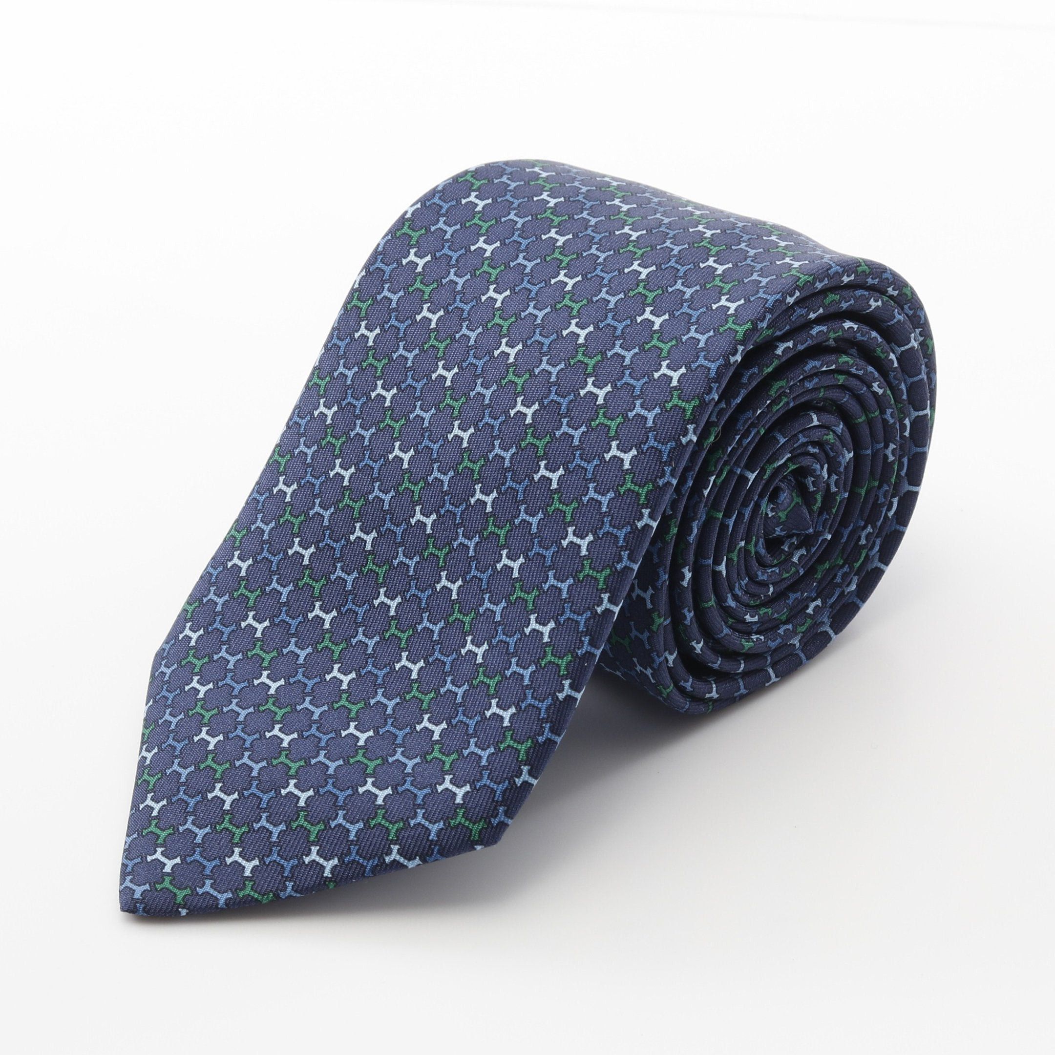 Hermes Hermes H Pattern Tie Silk Dark Blue Size ONE SIZE - 1 Thumbnail